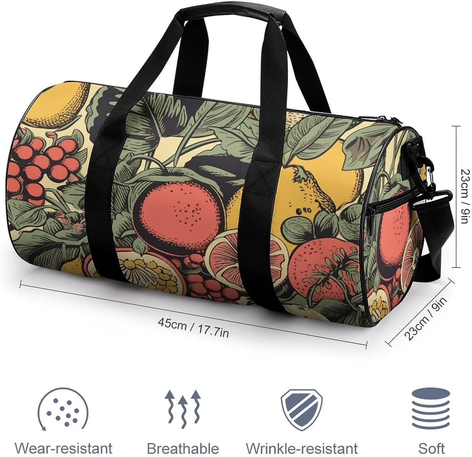 Duffel Bag for Men Women Gym Bag Fruits And Leaves Travel Duffel Bag Waterproof Overnight Bag for Sports Workout