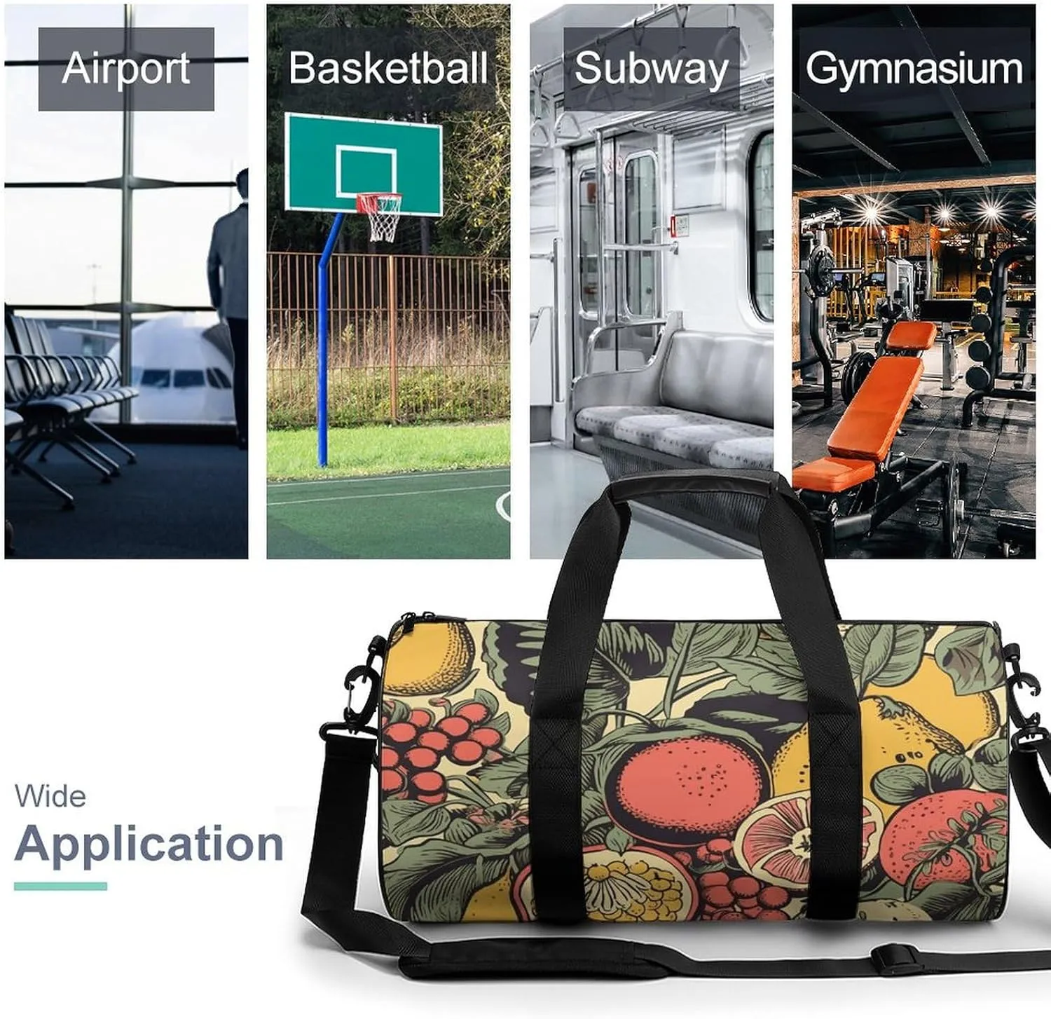 Duffel Bag for Men Women Gym Bag Fruits And Leaves Travel Duffel Bag Waterproof Overnight Bag for Sports Workout