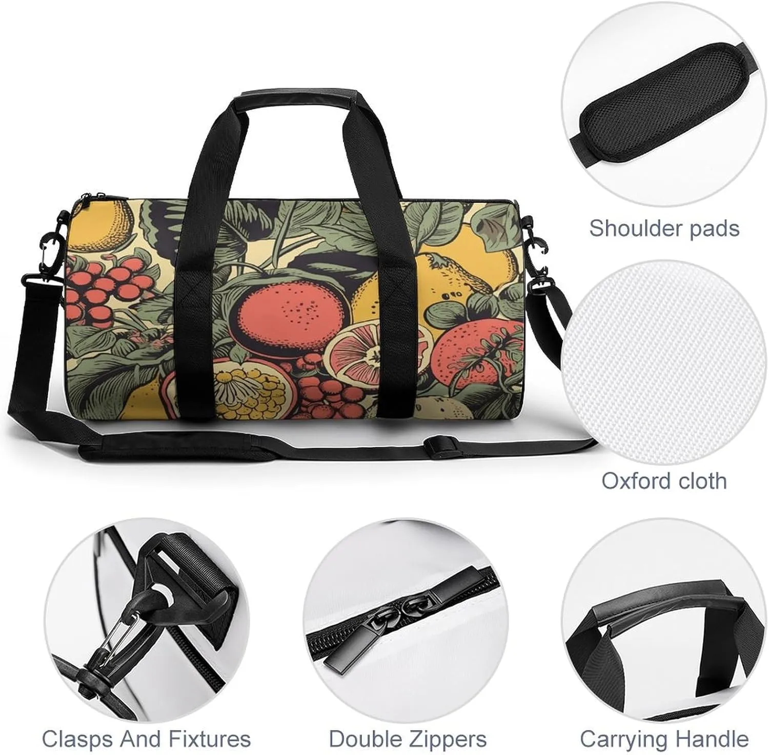 Duffel Bag for Men Women Gym Bag Fruits And Leaves Travel Duffel Bag Waterproof Overnight Bag for Sports Workout