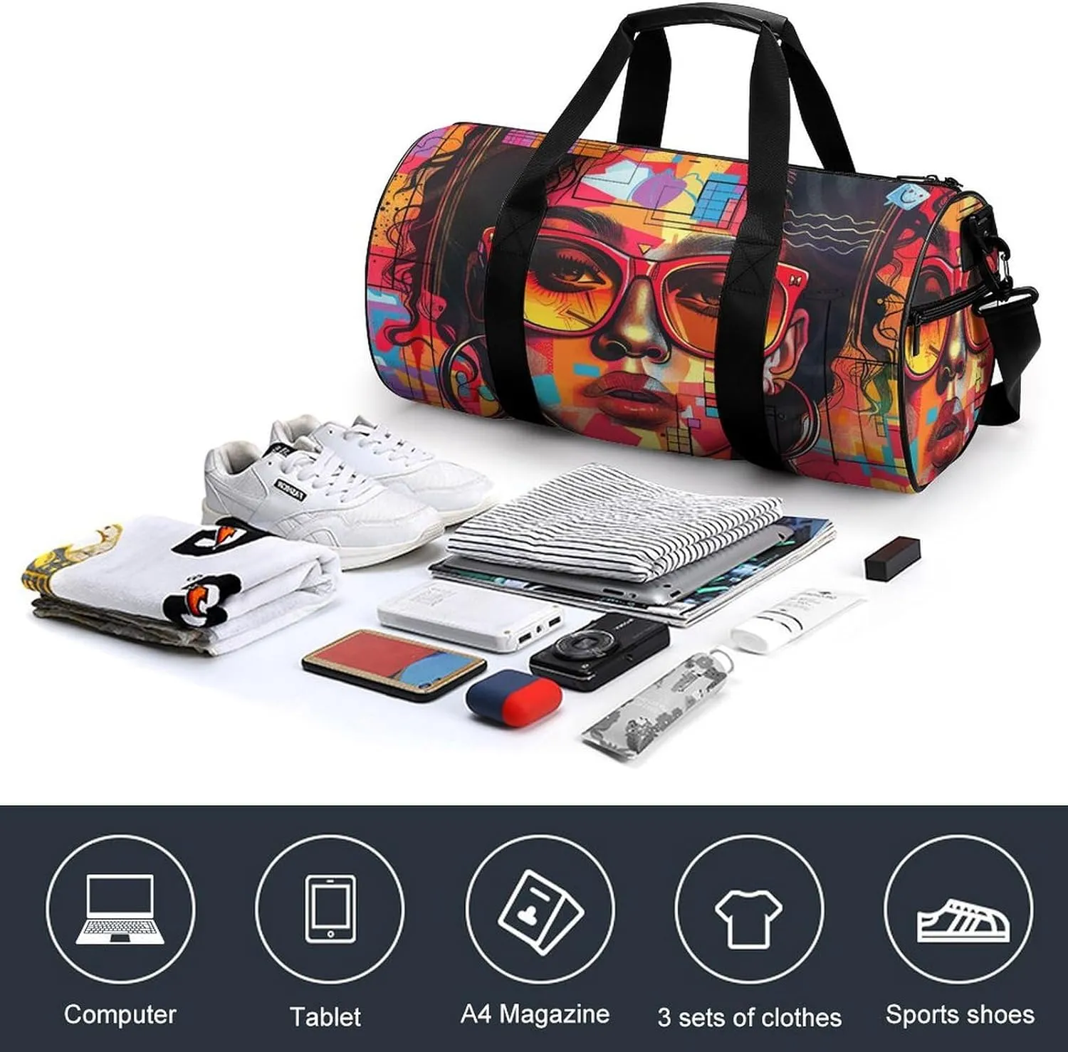 Duffel Bag for Men Women Gym Bag Girl Wearing Sunglasses Travel Duffel Bag Waterproof Overnight Bag for Sports Workout