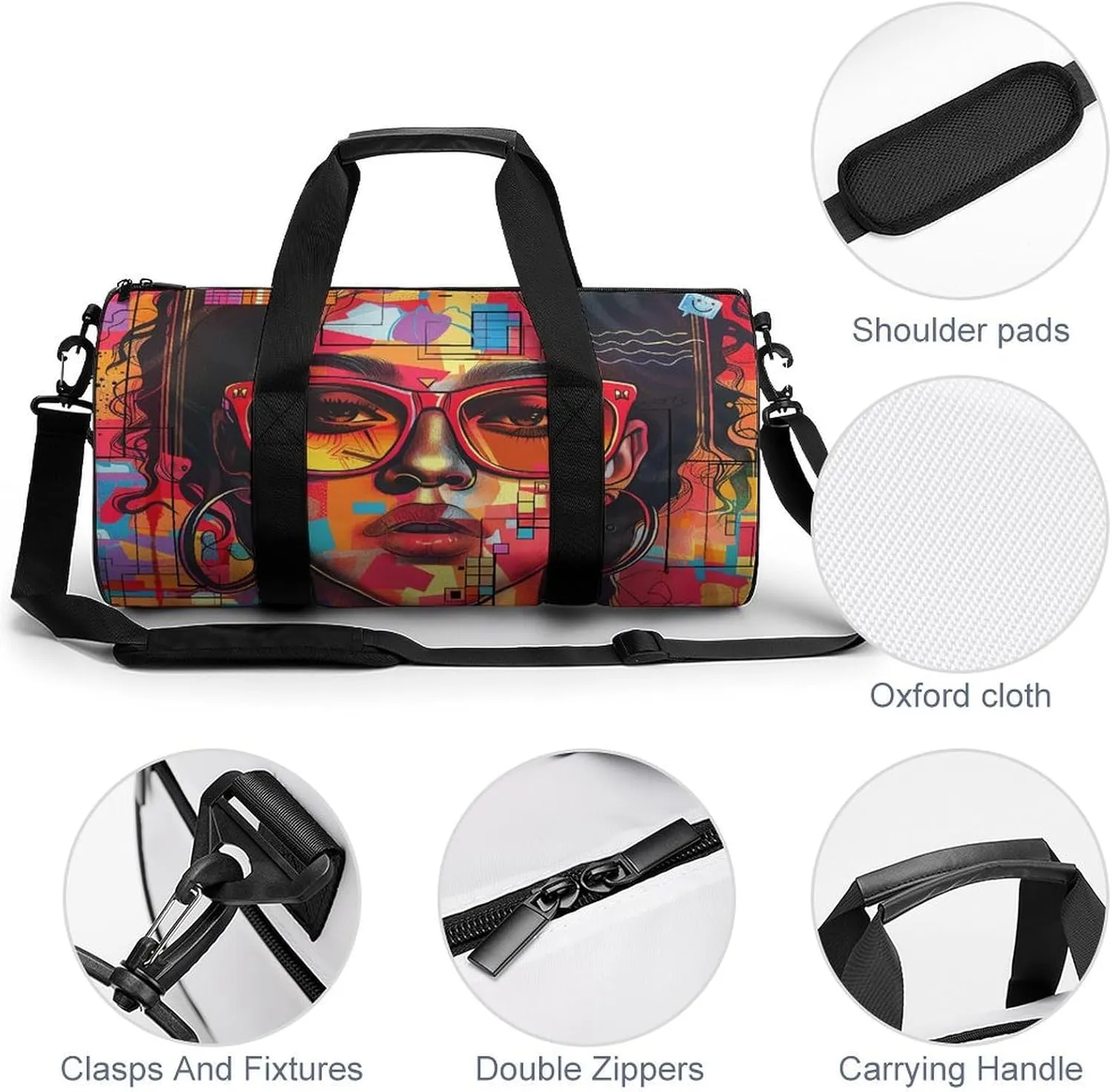Duffel Bag for Men Women Gym Bag Girl Wearing Sunglasses Travel Duffel Bag Waterproof Overnight Bag for Sports Workout