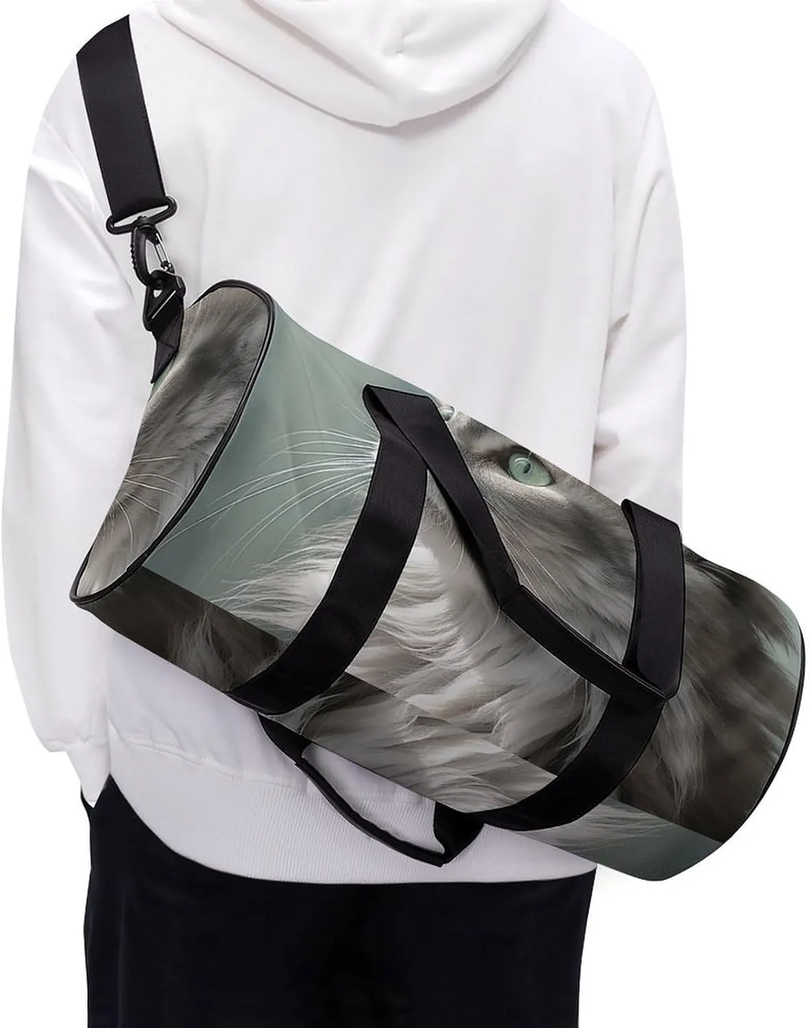 Duffel Bag for Men Women Gym Bag Gray Cat Picture Travel Duffel Bag Waterproof Overnight Bag for Sports Workout