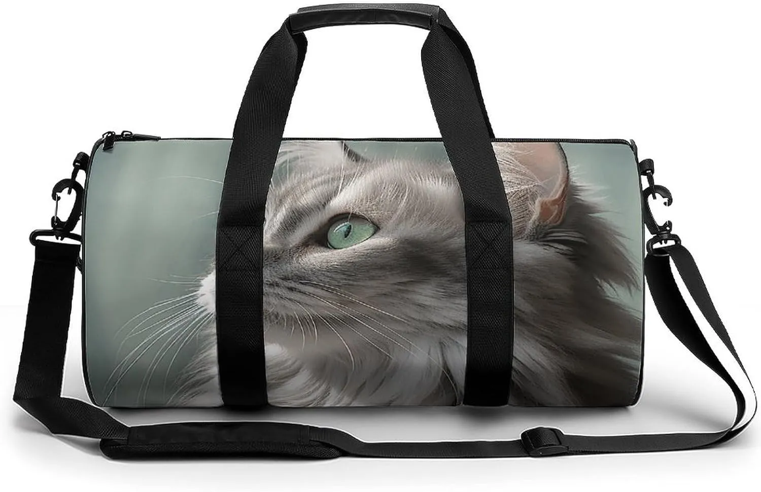 Duffel Bag for Men Women Gym Bag Gray Cat Picture Travel Duffel Bag Waterproof Overnight Bag for Sports Workout