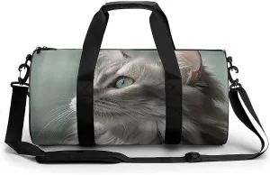 Duffel Bag for Men Women Gym Bag Gray Cat Picture Travel Duffel Bag Waterproof Overnight Bag for Sports Workout