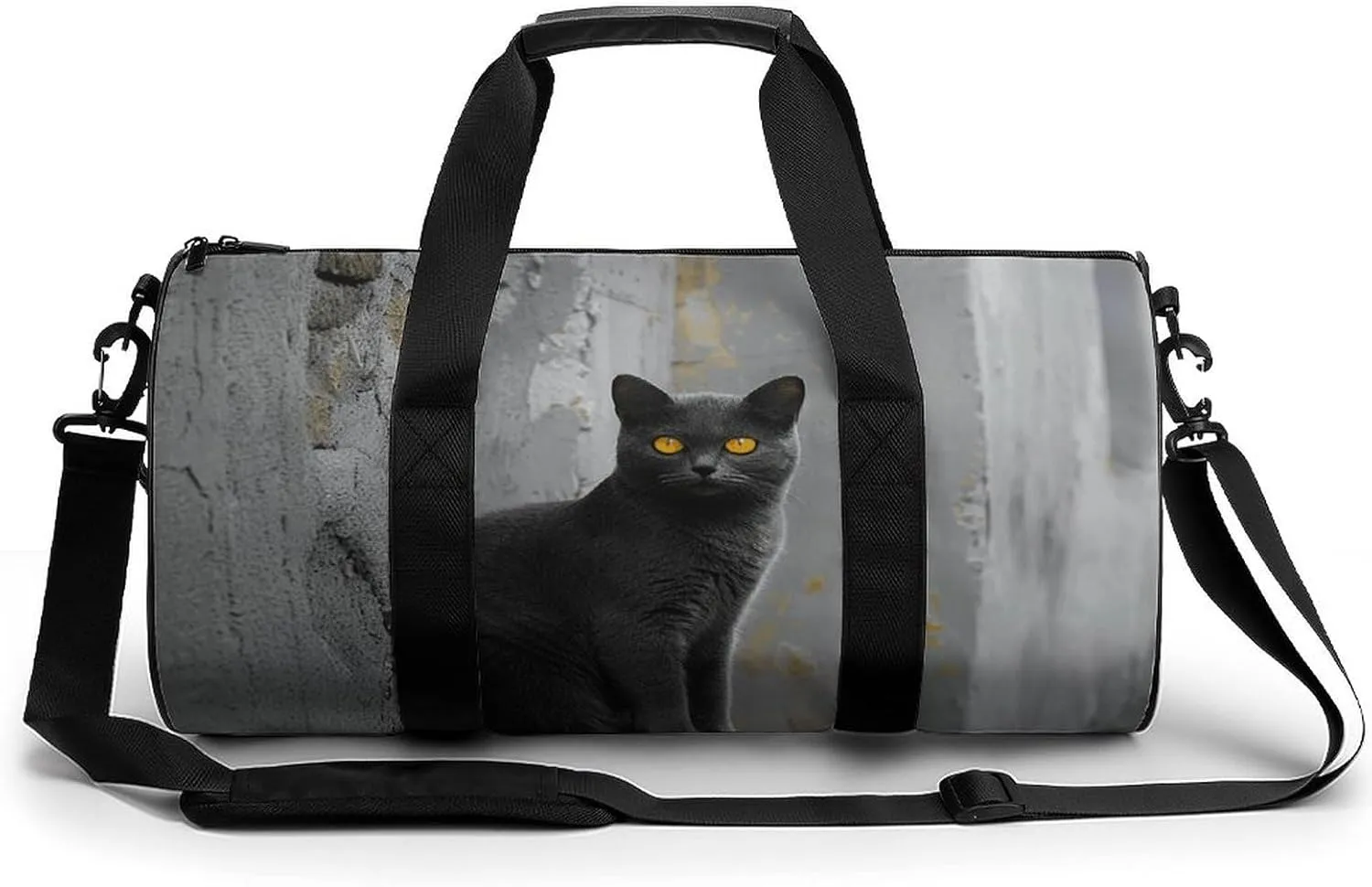 Duffel Bag for Men Women Gym Bag Gray Cat with Yellow Eyes Travel Duffel Bag Waterproof Overnight Bag for Sports Workout