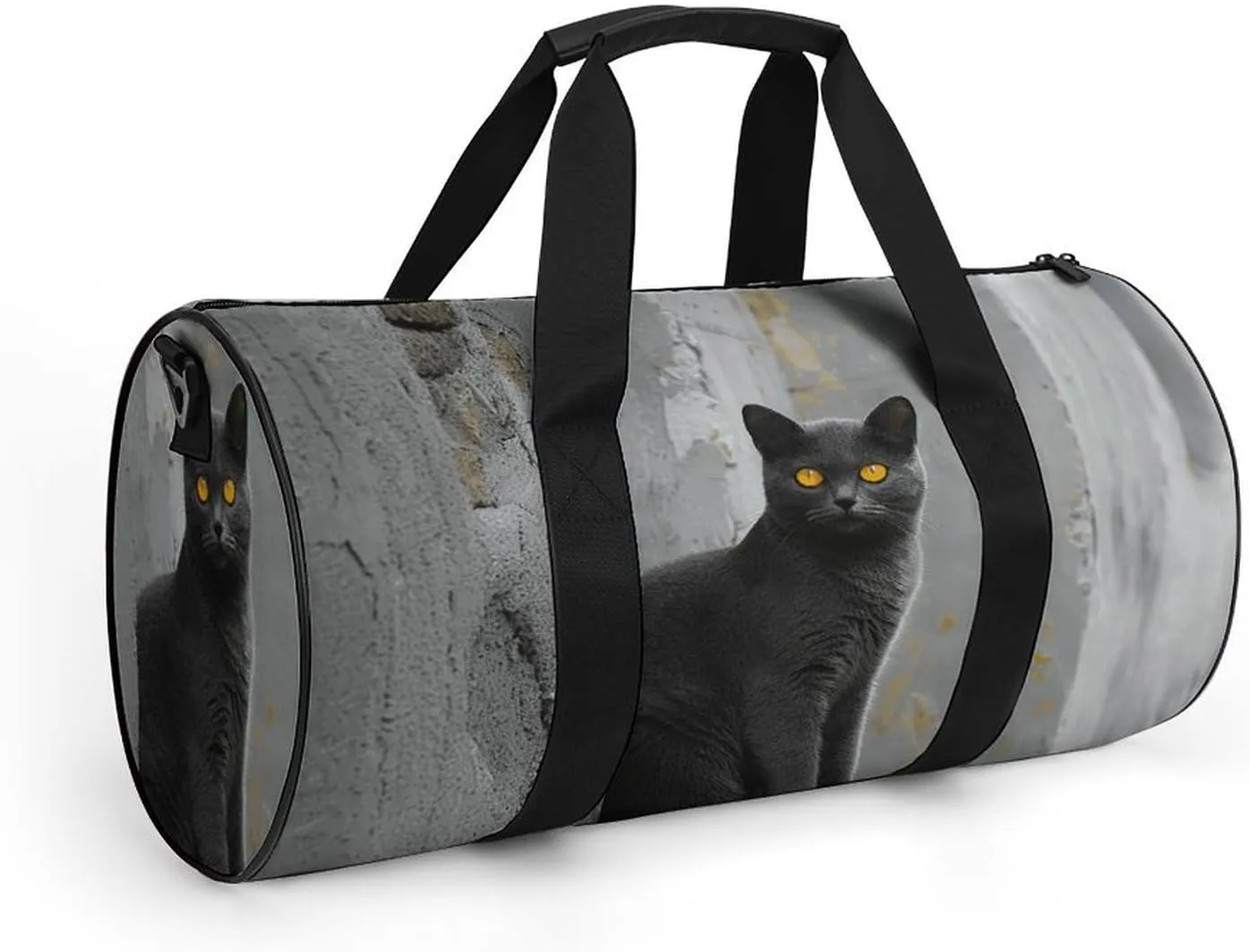 Duffel Bag for Men Women Gym Bag Gray Cat with Yellow Eyes Travel Duffel Bag Waterproof Overnight Bag for Sports Workout