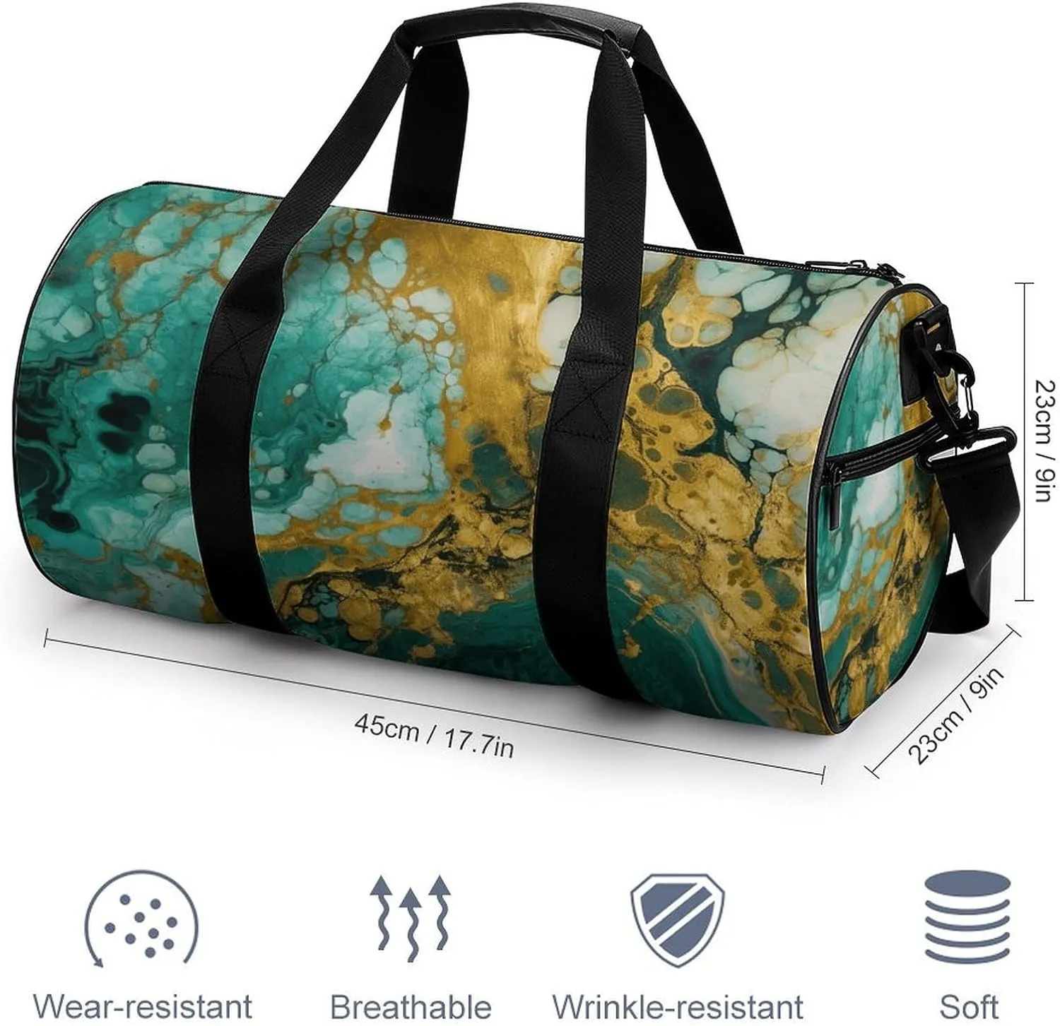 Duffel Bag for Men Women Gym Bag Green Marble Pattern Travel Duffel Bag Waterproof Overnight Bag for Sports Workout