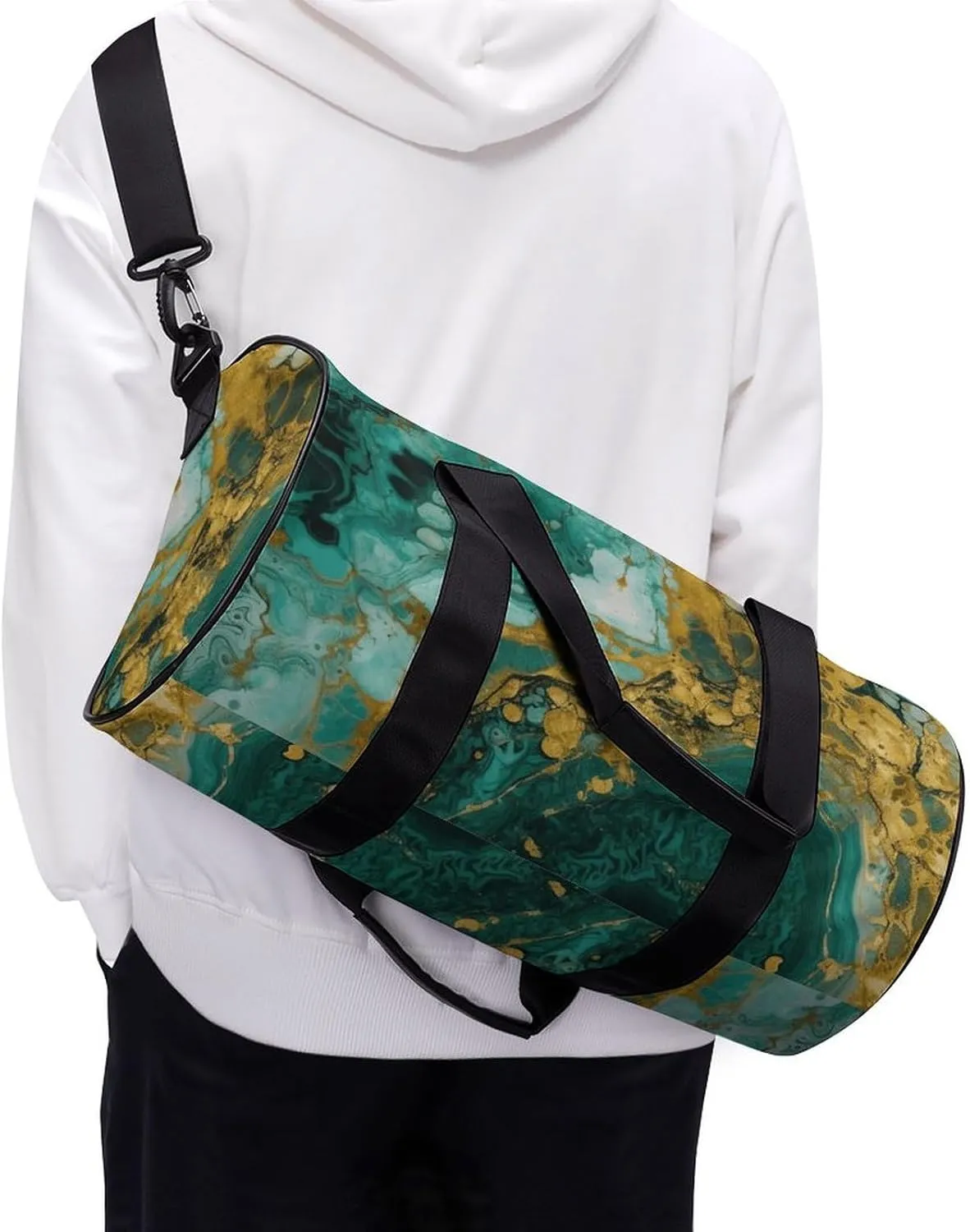 Duffel Bag for Men Women Gym Bag Green Marble Pattern Travel Duffel Bag Waterproof Overnight Bag for Sports Workout