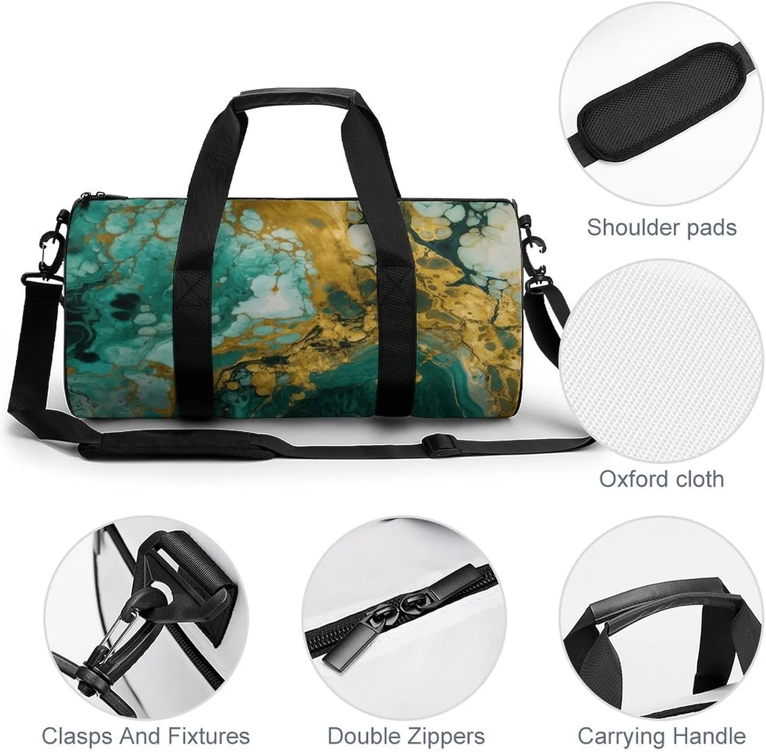 Duffel Bag for Men Women Gym Bag Green Marble Pattern Travel Duffel Bag Waterproof Overnight Bag for Sports Workout