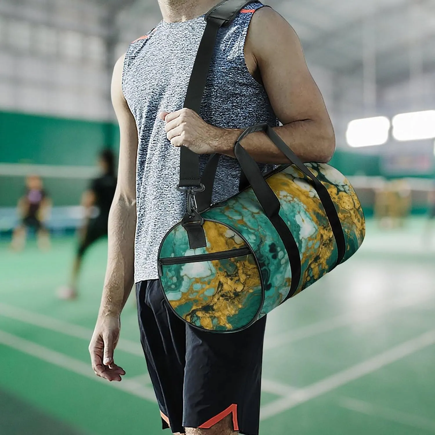 Duffel Bag for Men Women Gym Bag Green Marble Pattern Travel Duffel Bag Waterproof Overnight Bag for Sports Workout
