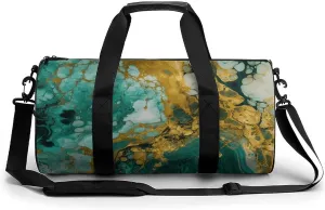 Duffel Bag for Men Women Gym Bag Green Marble Pattern Travel Duffel Bag Waterproof Overnight Bag for Sports Workout