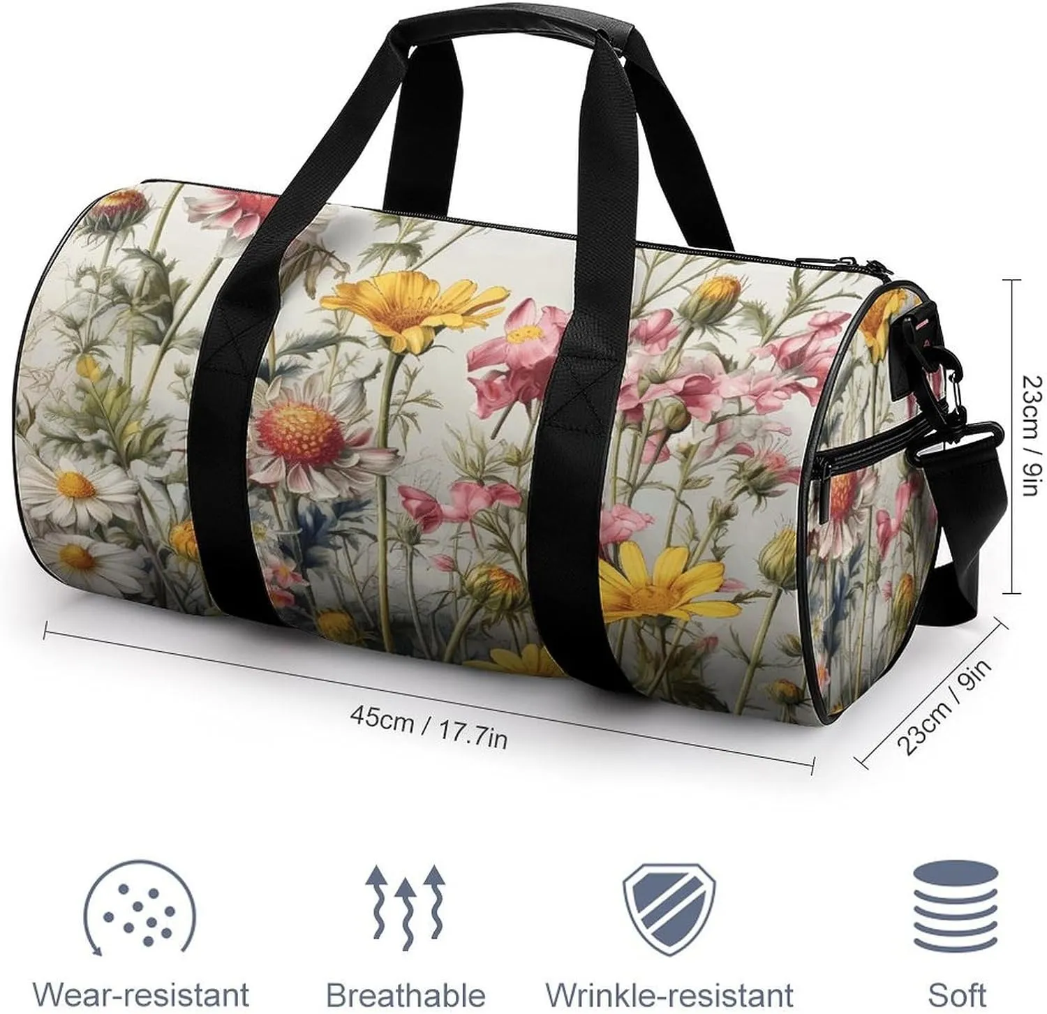 Duffel Bag for Men Women Gym Bag Growing Flowers Travel Duffel Bag Waterproof Overnight Bag for Sports Workout