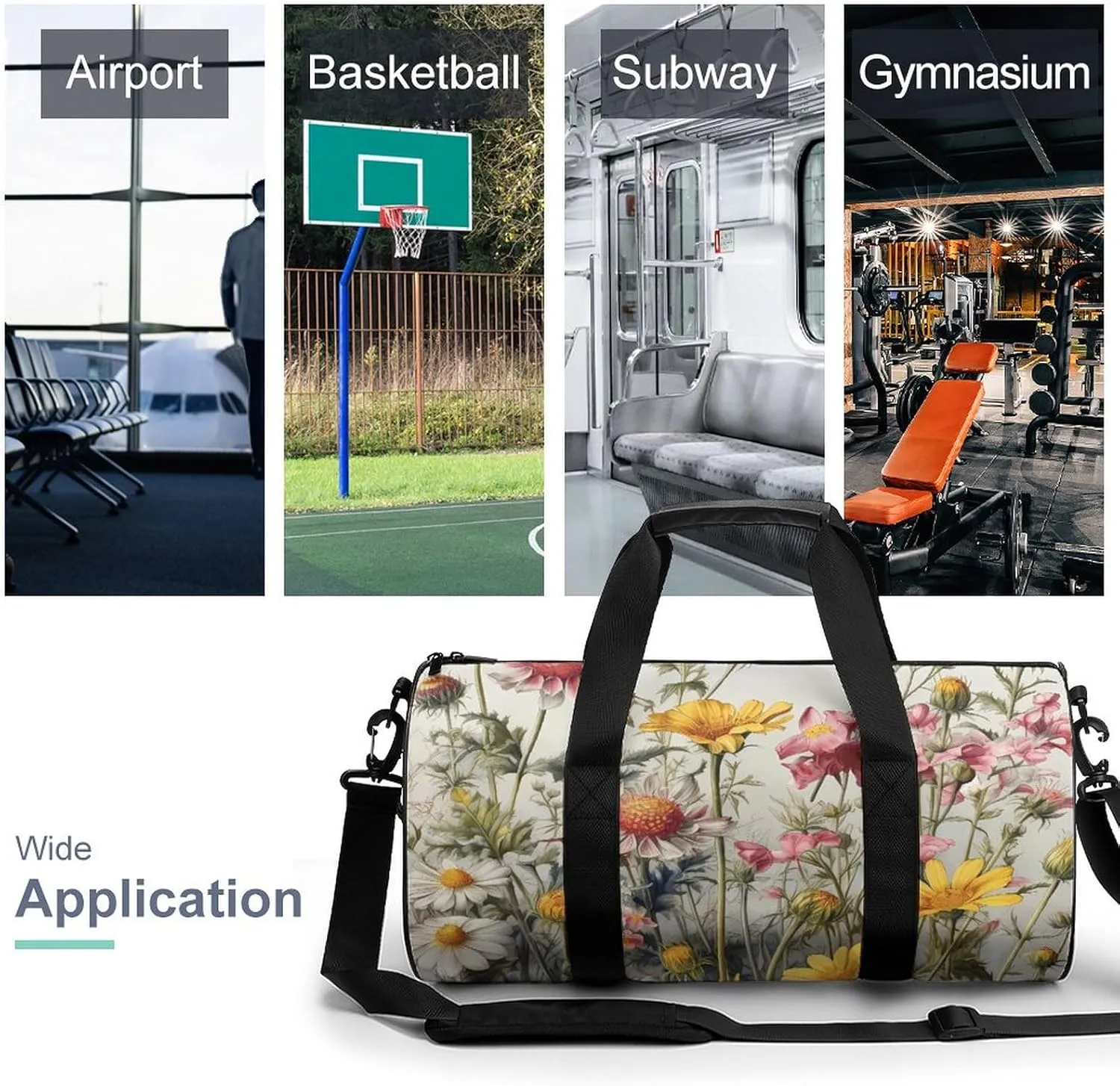 Duffel Bag for Men Women Gym Bag Growing Flowers Travel Duffel Bag Waterproof Overnight Bag for Sports Workout