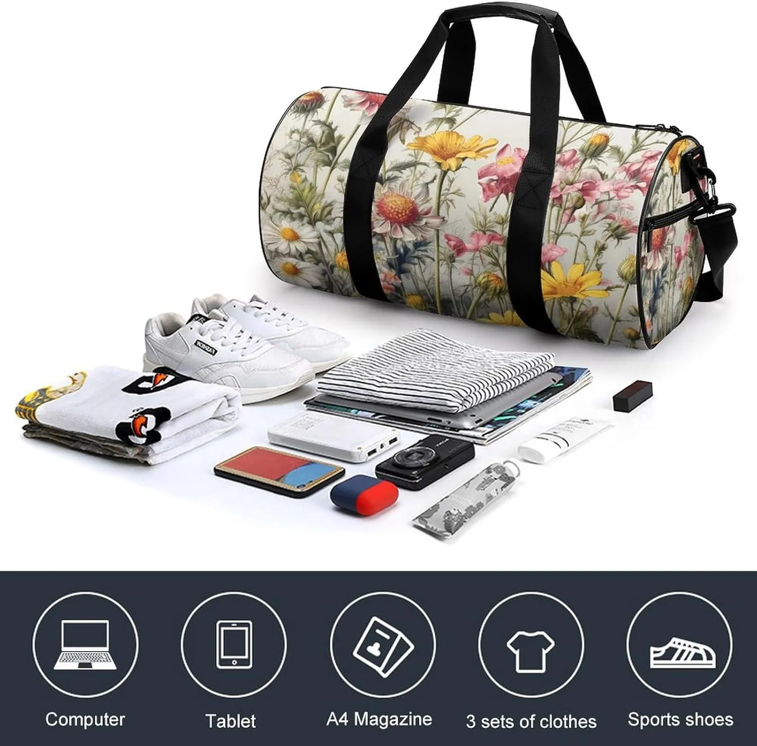 Duffel Bag for Men Women Gym Bag Growing Flowers Travel Duffel Bag Waterproof Overnight Bag for Sports Workout