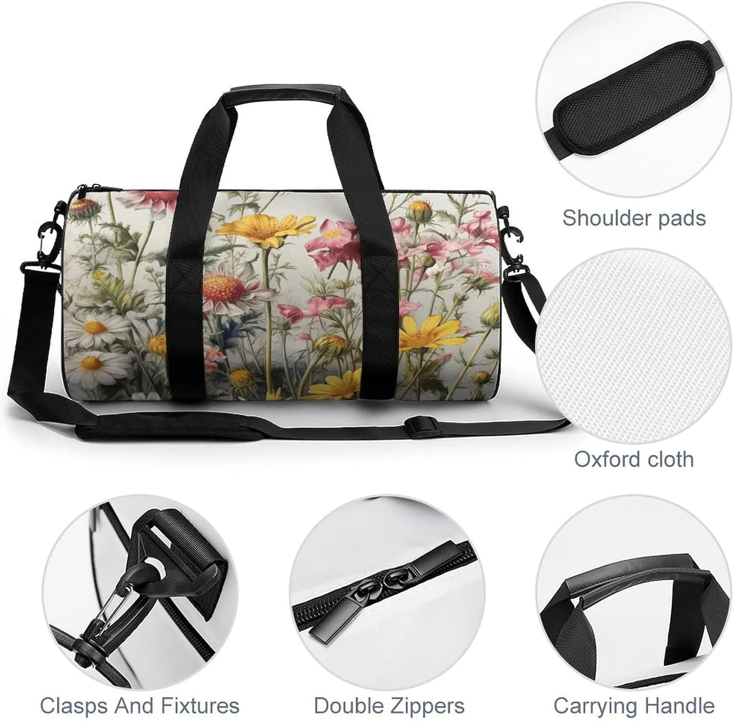 Duffel Bag for Men Women Gym Bag Growing Flowers Travel Duffel Bag Waterproof Overnight Bag for Sports Workout