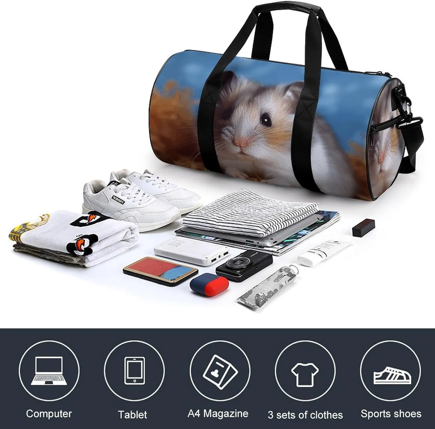 Duffel Bag for Men Women Gym Bag Hamster Travel Duffel Bag Waterproof Overnight Bag for Sports Workout
