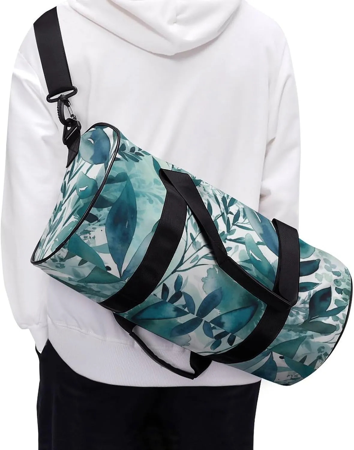 Duffel Bag for Men Women Gym Bag Hand Drawn Leaf Pattern Travel Duffel Bag Waterproof Overnight Bag for Sports Workout