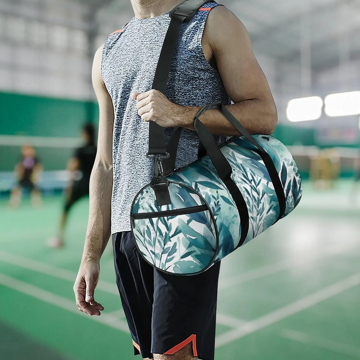 Duffel Bag for Men Women Gym Bag Hand Drawn Leaf Pattern Travel Duffel Bag Waterproof Overnight Bag for Sports Workout