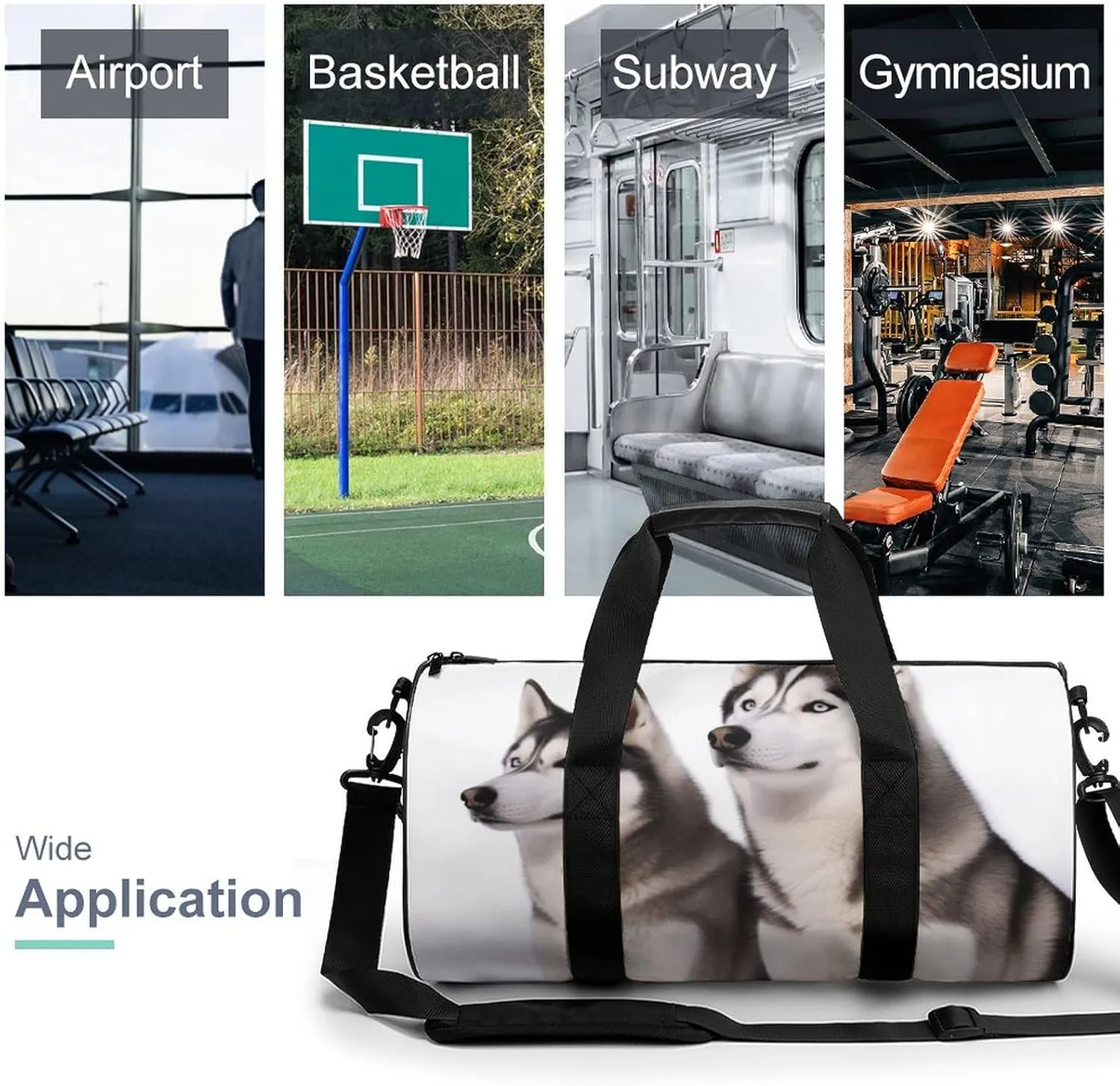 Duffel Bag for Men Women Gym Bag Husky Dogs Travel Duffel Bag Waterproof Overnight Bag for Sports Workout