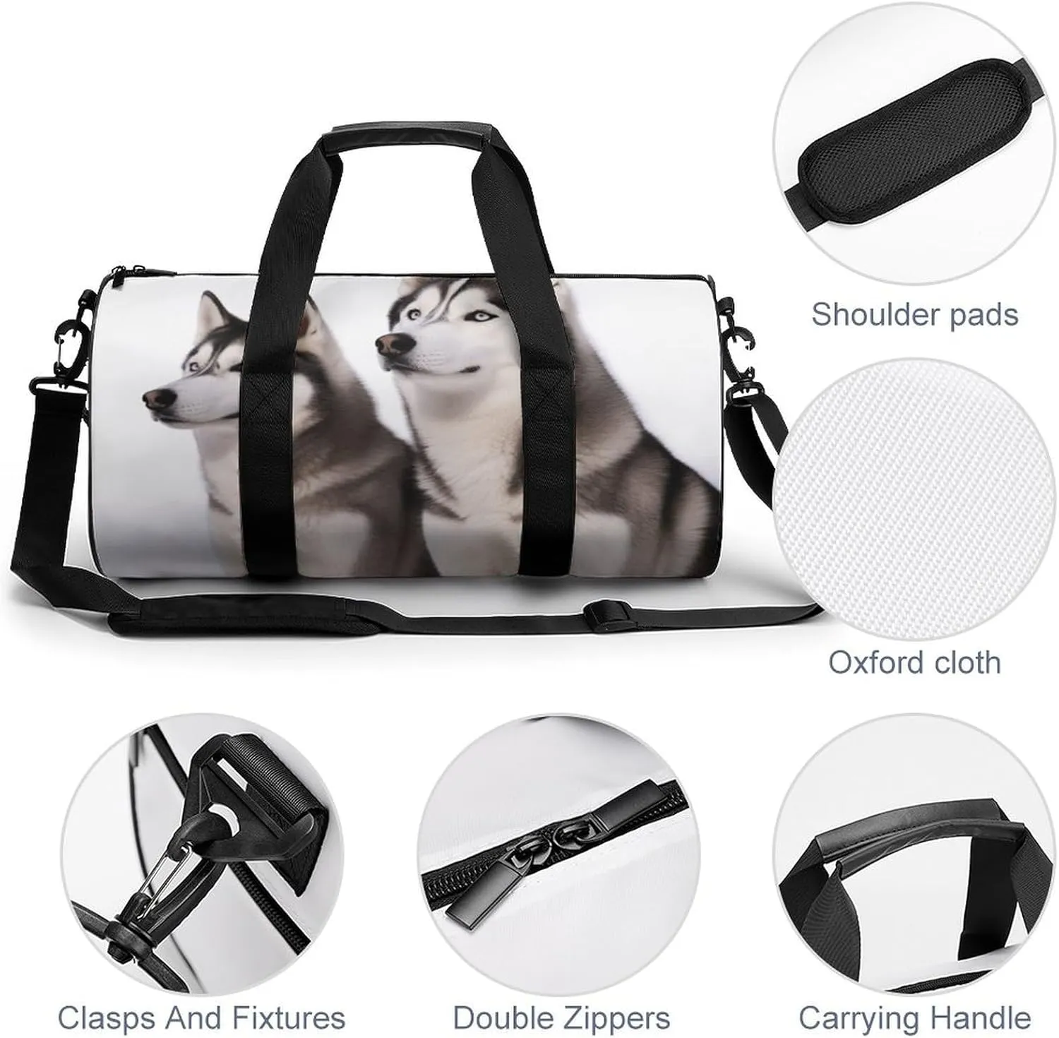 Duffel Bag for Men Women Gym Bag Husky Dogs Travel Duffel Bag Waterproof Overnight Bag for Sports Workout