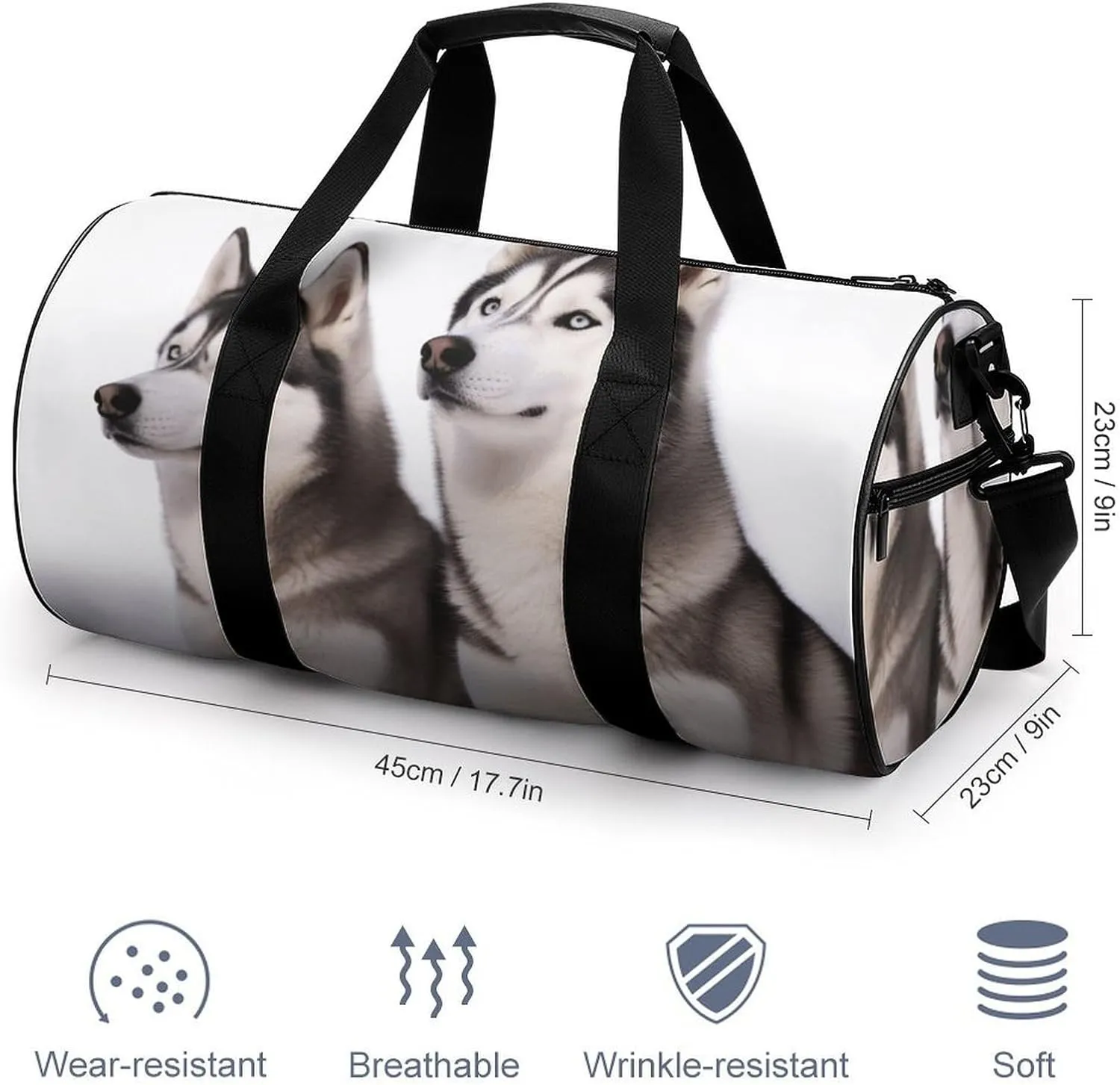 Duffel Bag for Men Women Gym Bag Husky Dogs Travel Duffel Bag Waterproof Overnight Bag for Sports Workout