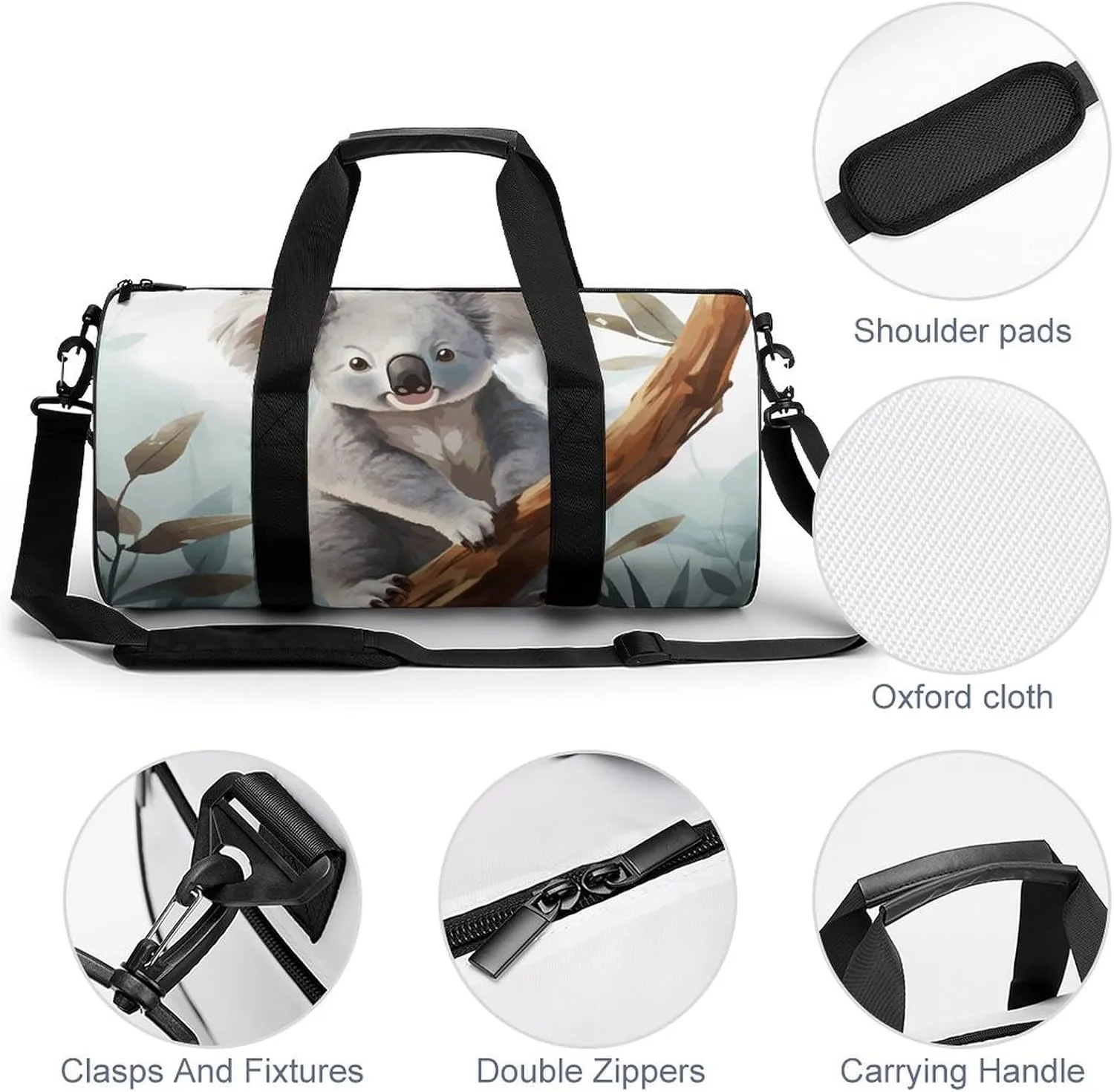 Duffel Bag for Men Women Gym Bag Koala And Butterfly Travel Duffel Bag Waterproof Overnight Bag for Sports Workout