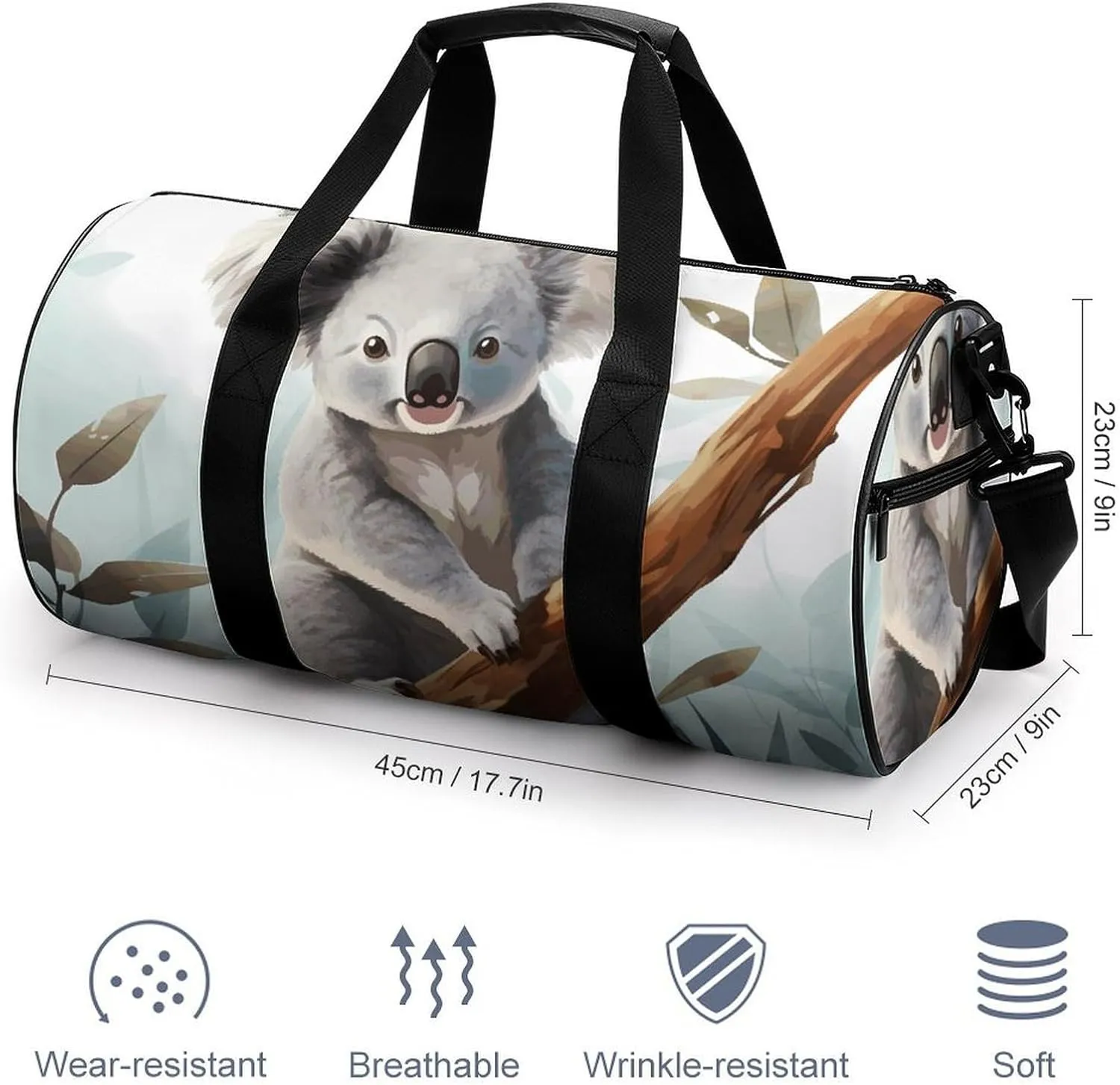 Duffel Bag for Men Women Gym Bag Koala And Butterfly Travel Duffel Bag Waterproof Overnight Bag for Sports Workout