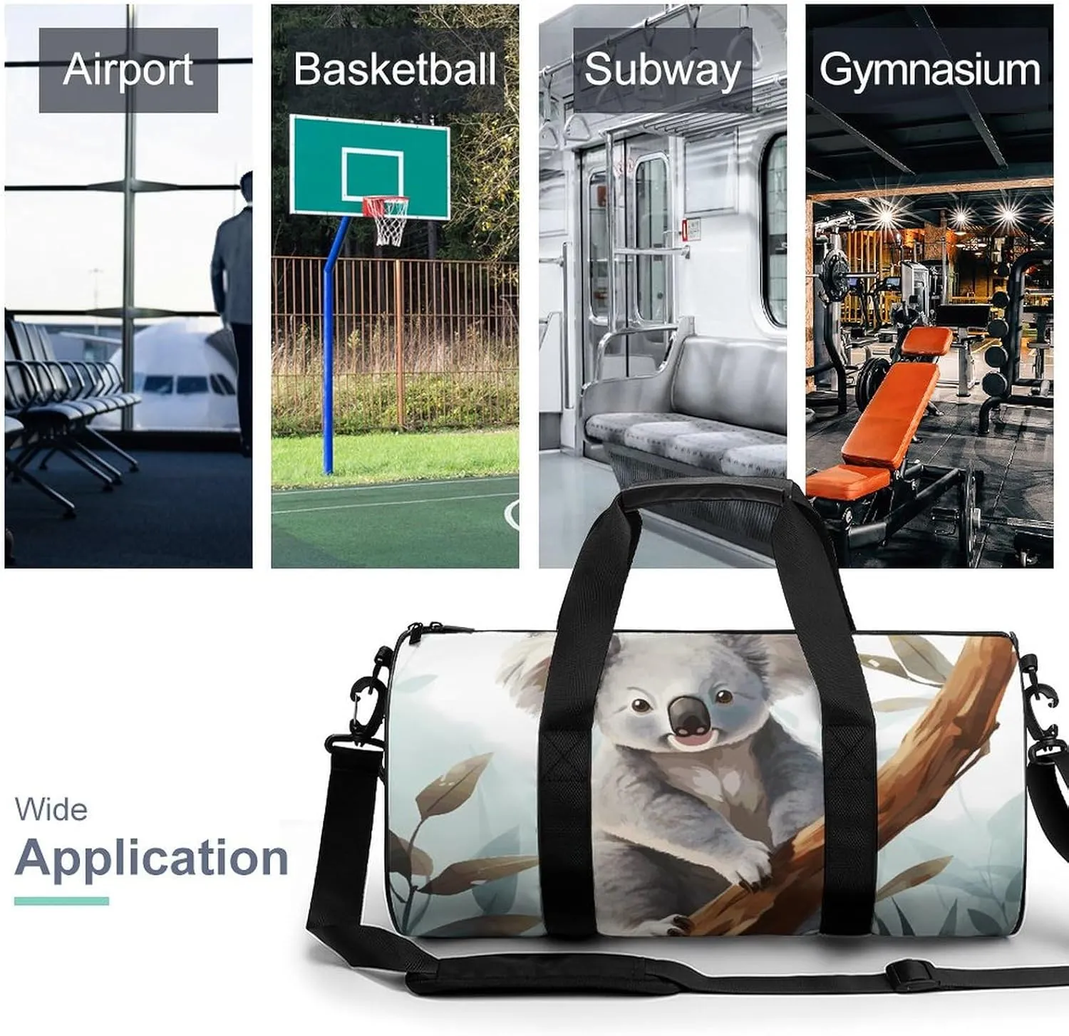 Duffel Bag for Men Women Gym Bag Koala And Butterfly Travel Duffel Bag Waterproof Overnight Bag for Sports Workout