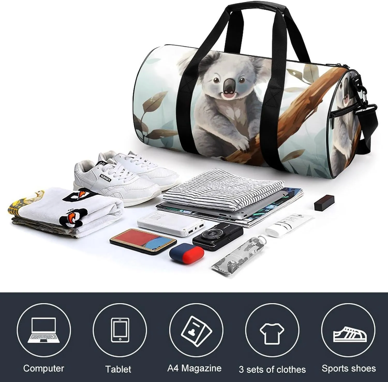 Duffel Bag for Men Women Gym Bag Koala And Butterfly Travel Duffel Bag Waterproof Overnight Bag for Sports Workout