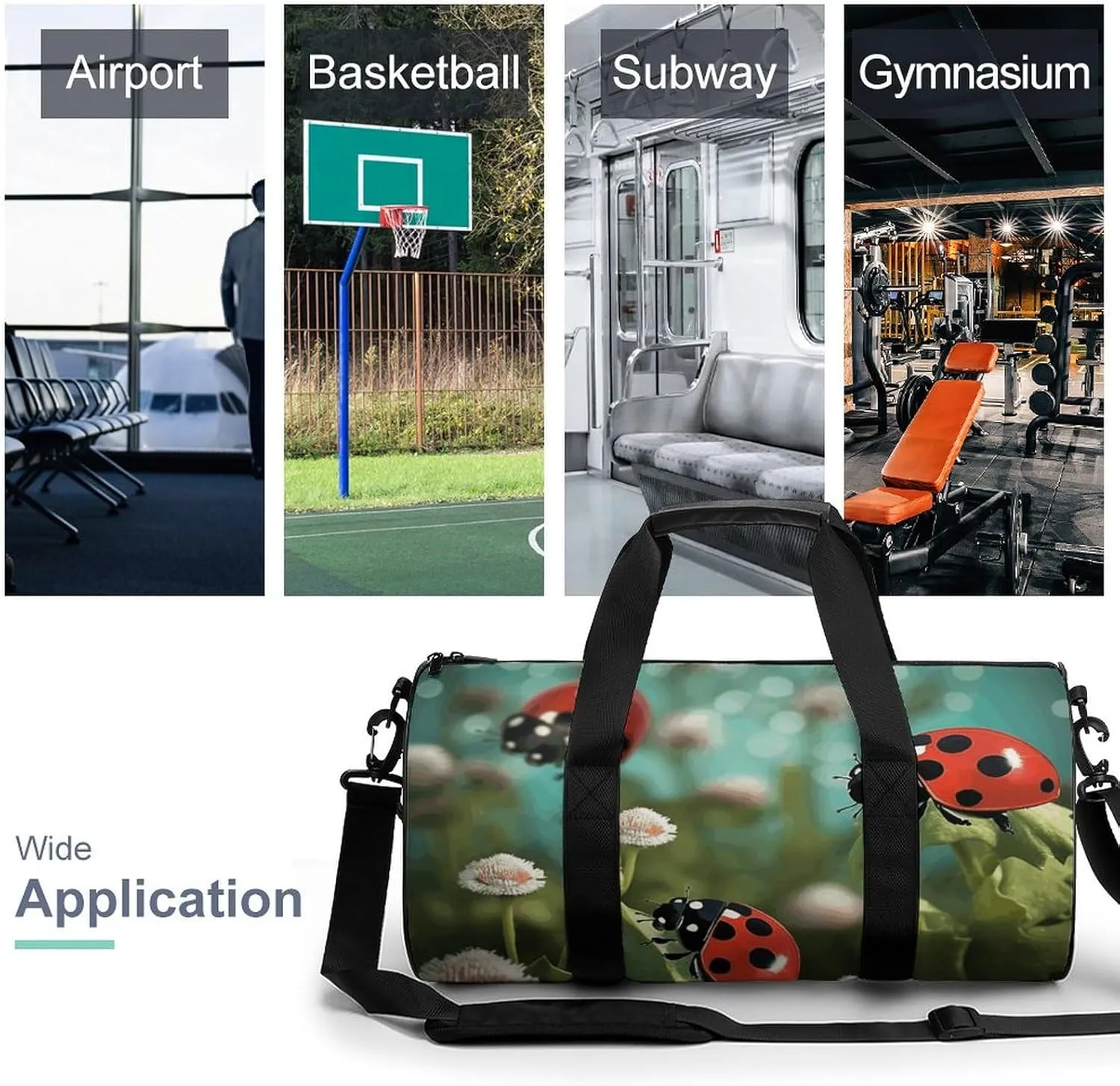 Duffel Bag for Men Women Gym Bag Ladybug Landscape Travel Duffel Bag Waterproof Overnight Bag for Sports Workout