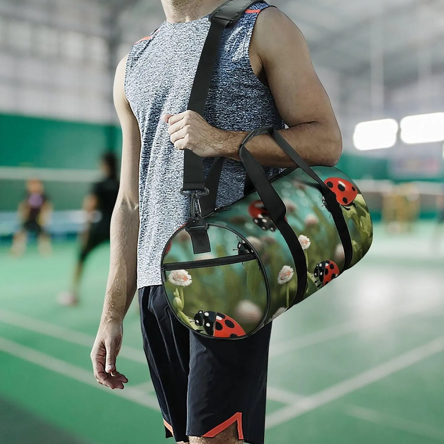 Duffel Bag for Men Women Gym Bag Ladybug Landscape Travel Duffel Bag Waterproof Overnight Bag for Sports Workout