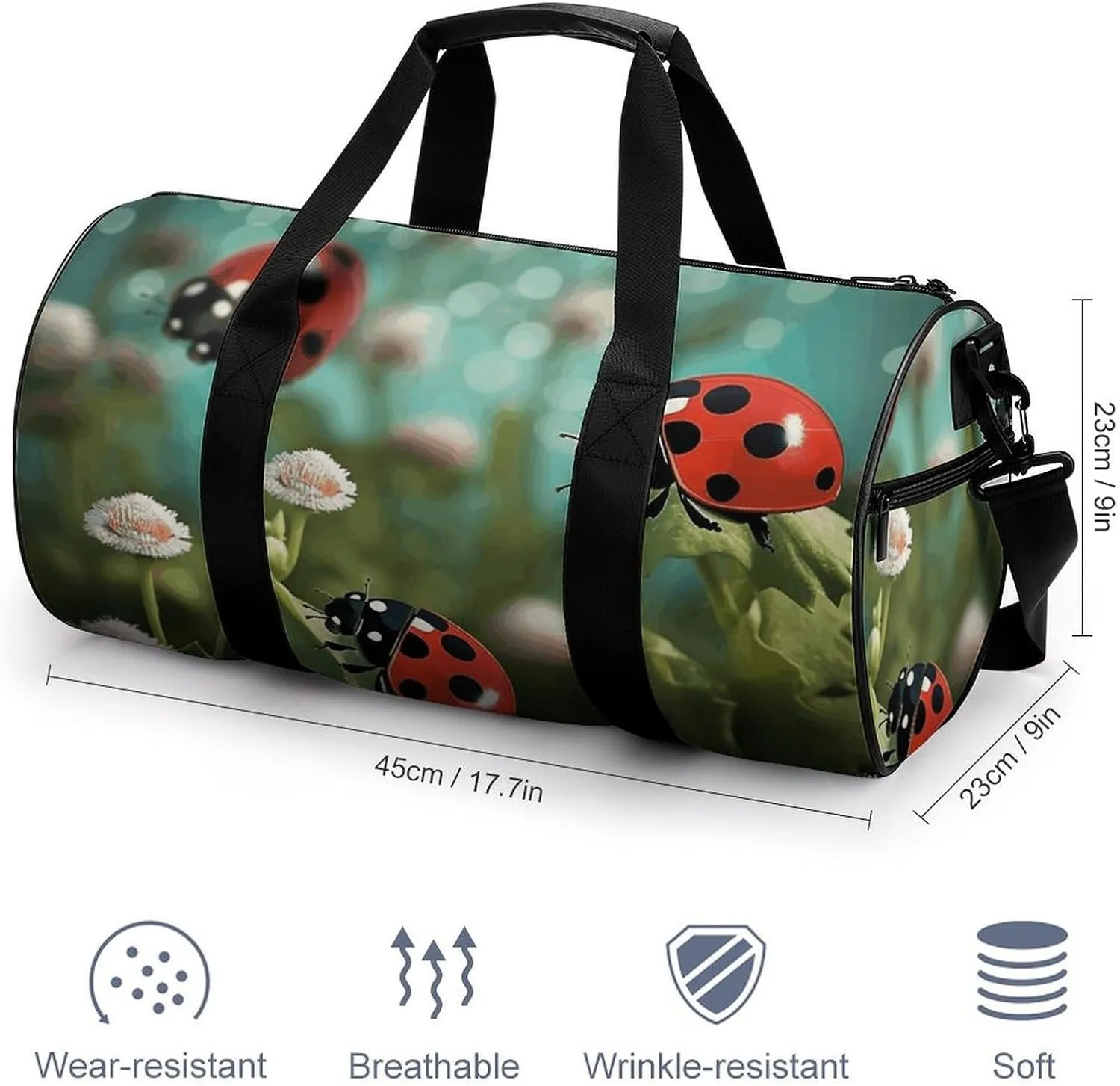 Duffel Bag for Men Women Gym Bag Ladybug Landscape Travel Duffel Bag Waterproof Overnight Bag for Sports Workout