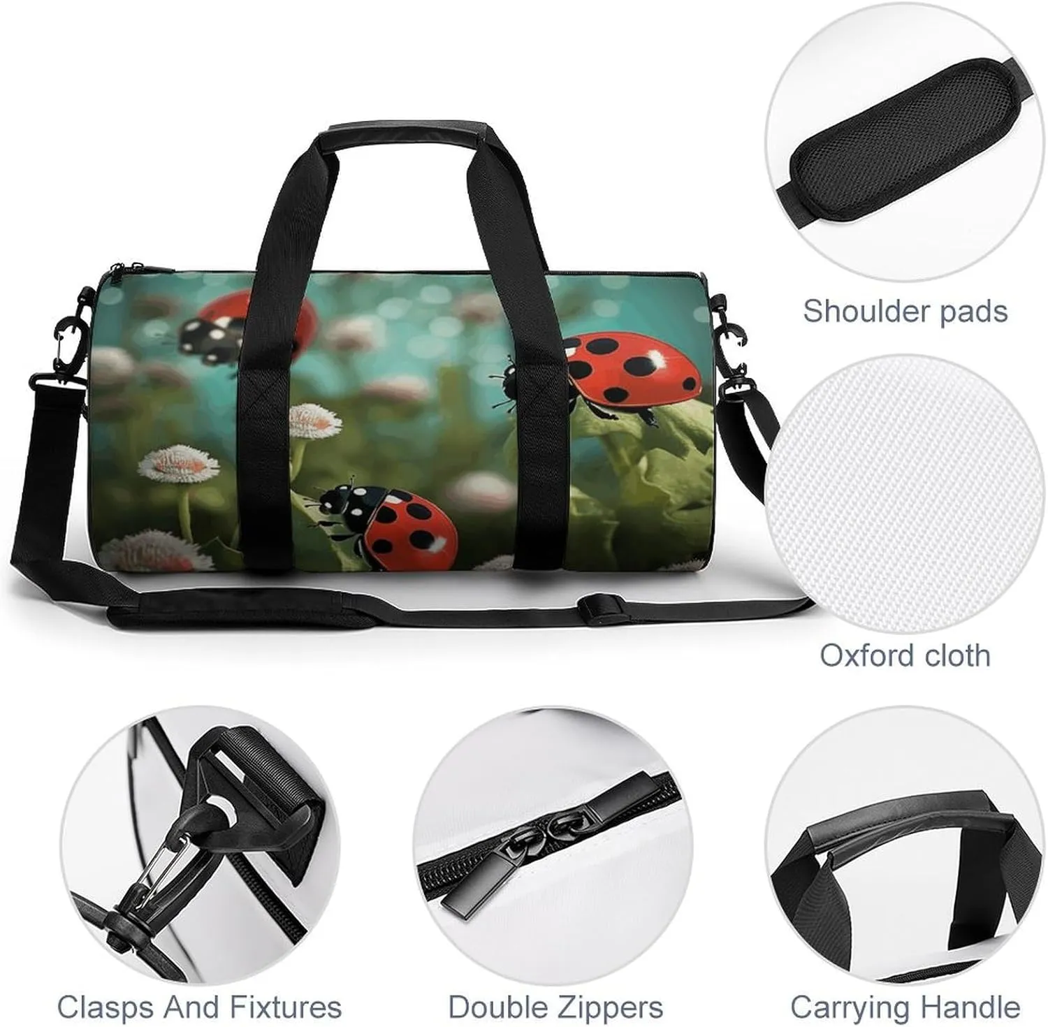 Duffel Bag for Men Women Gym Bag Ladybug Landscape Travel Duffel Bag Waterproof Overnight Bag for Sports Workout