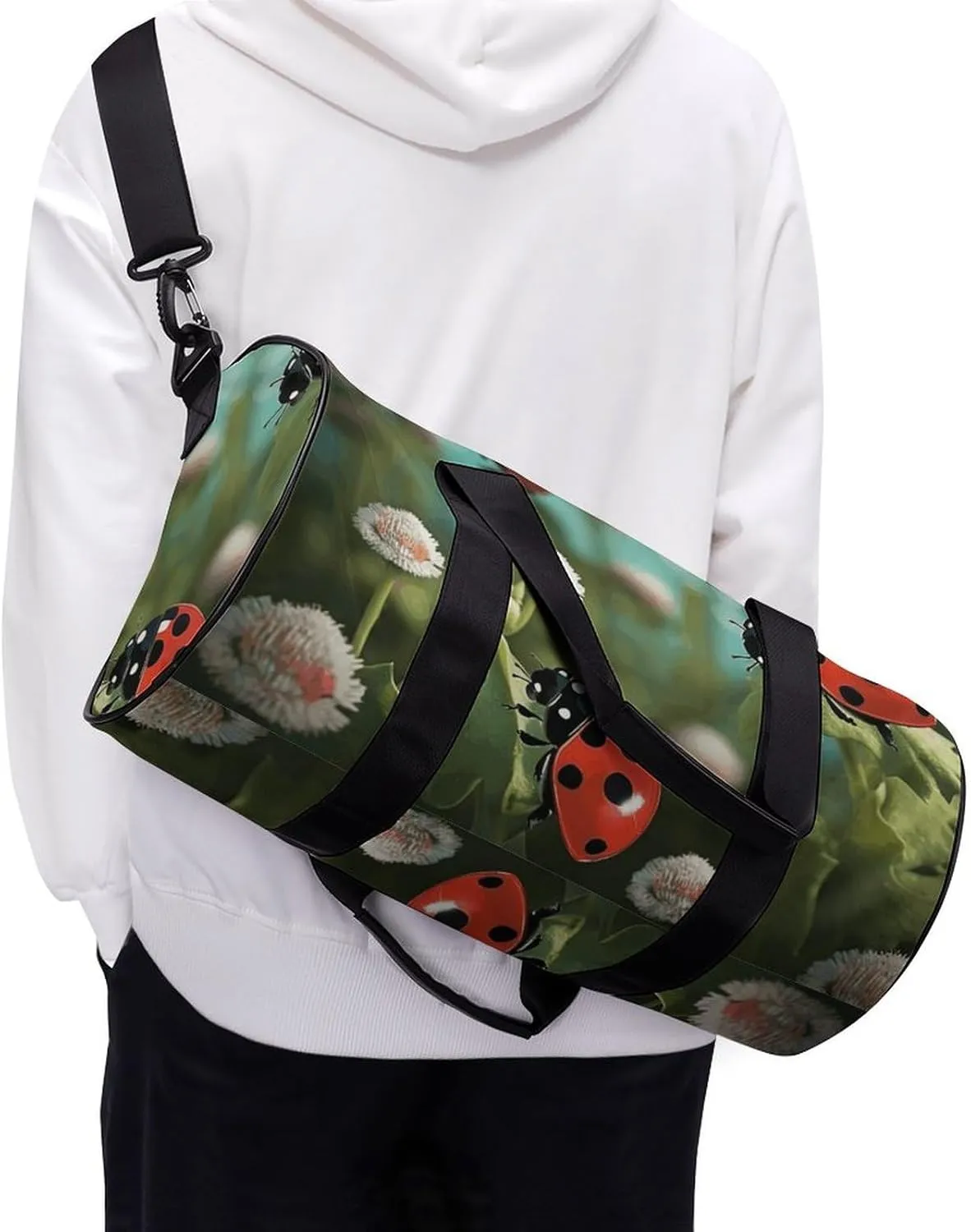 Duffel Bag for Men Women Gym Bag Ladybug Landscape Travel Duffel Bag Waterproof Overnight Bag for Sports Workout
