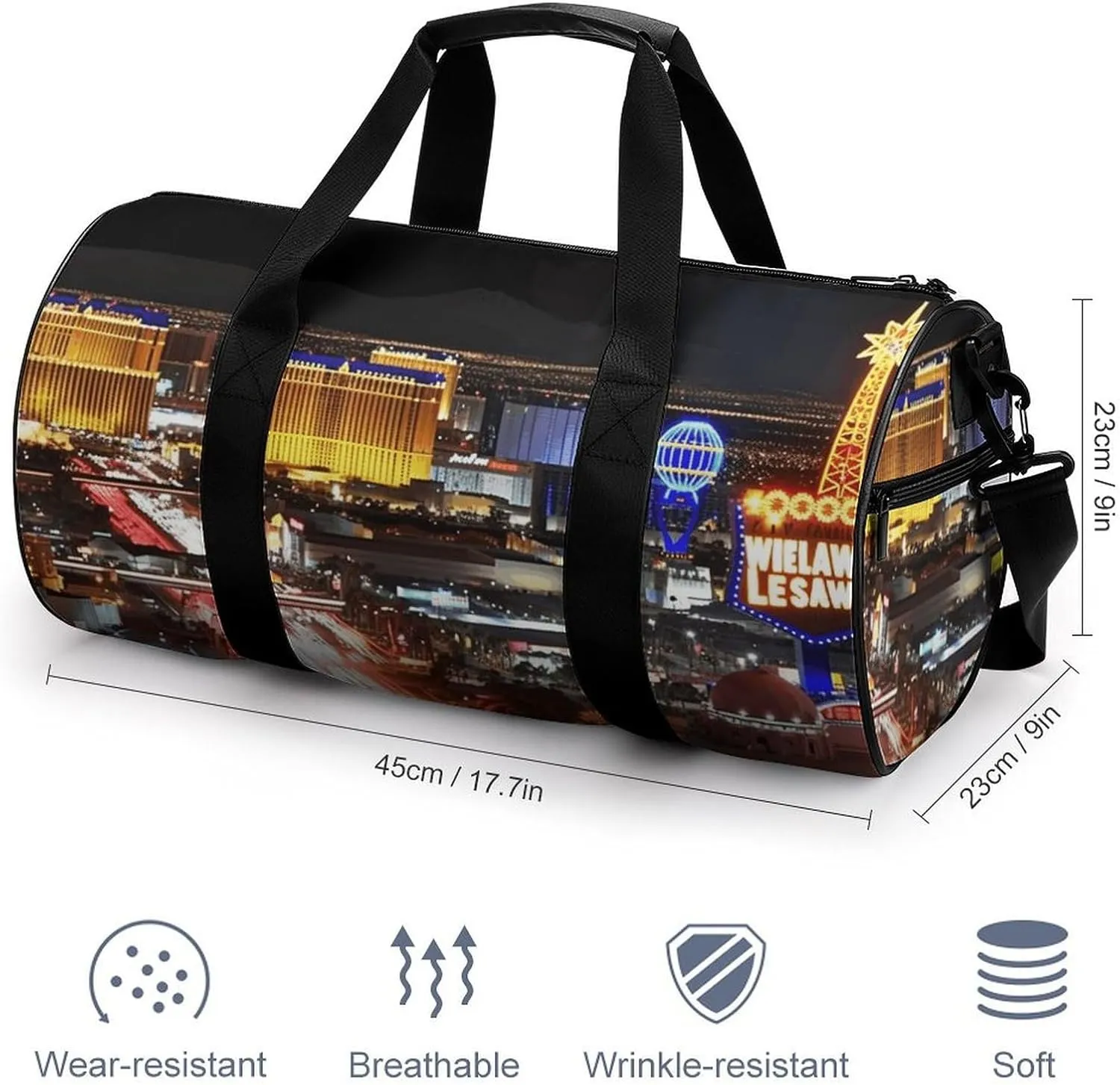 Duffel Bag for Men Women Gym Bag Las Vegas Night City Travel Duffel Bag Waterproof Overnight Bag for Sports Workout