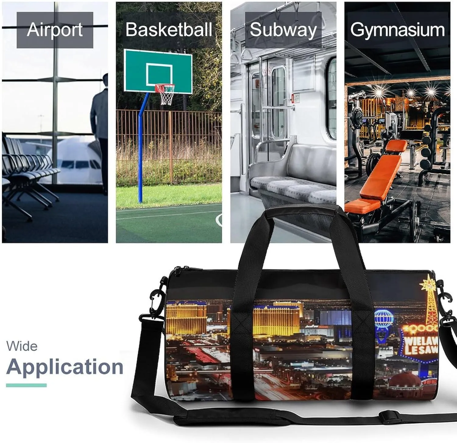 Duffel Bag for Men Women Gym Bag Las Vegas Night City Travel Duffel Bag Waterproof Overnight Bag for Sports Workout