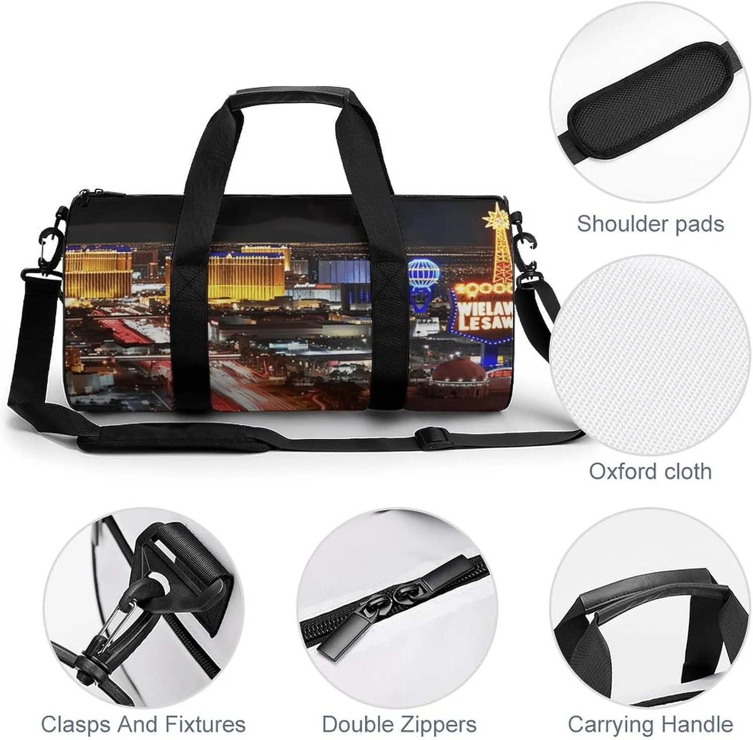 Duffel Bag for Men Women Gym Bag Las Vegas Night City Travel Duffel Bag Waterproof Overnight Bag for Sports Workout