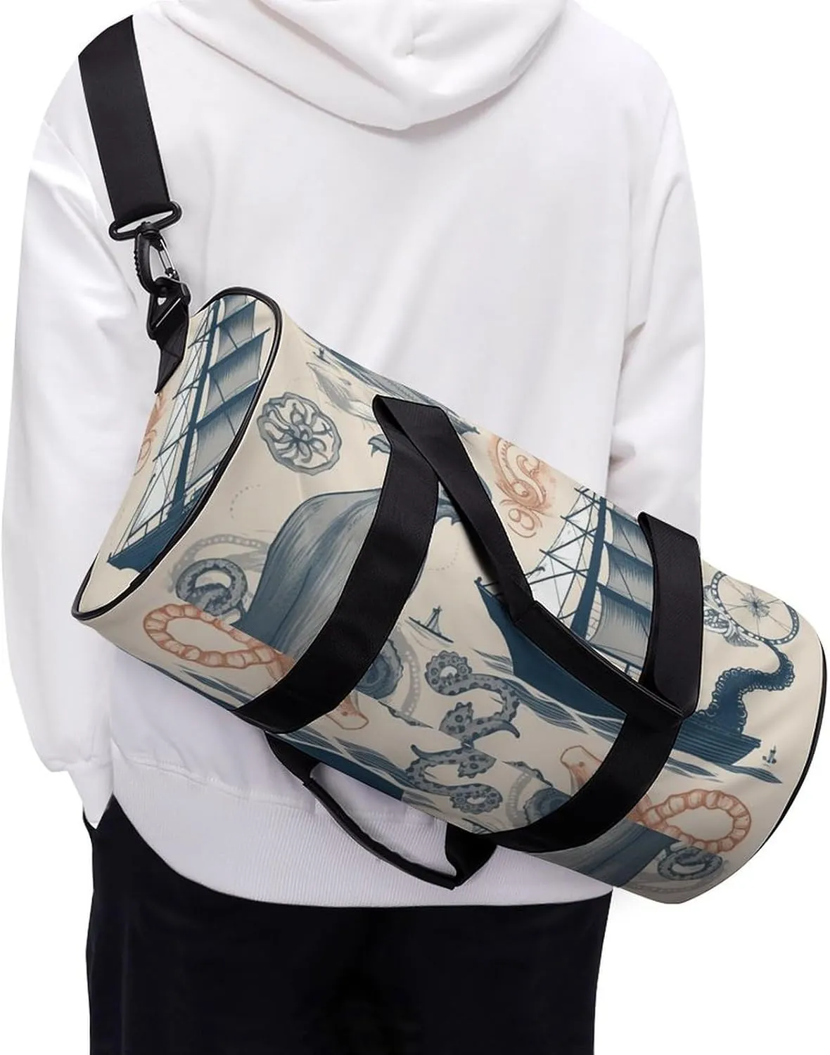 Duffel Bag for Men Women Gym Bag Lighthouse Sailboat Octopus Travel Duffel Bag Waterproof Overnight Bag for Sports Workout