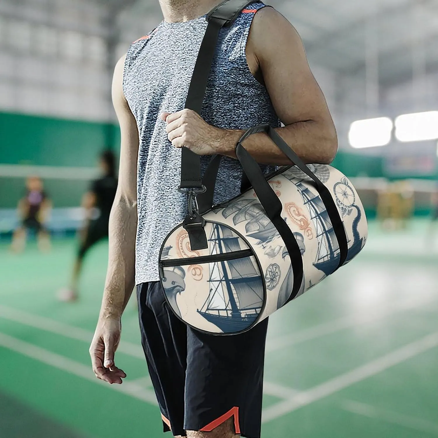 Duffel Bag for Men Women Gym Bag Lighthouse Sailboat Octopus Travel Duffel Bag Waterproof Overnight Bag for Sports Workout