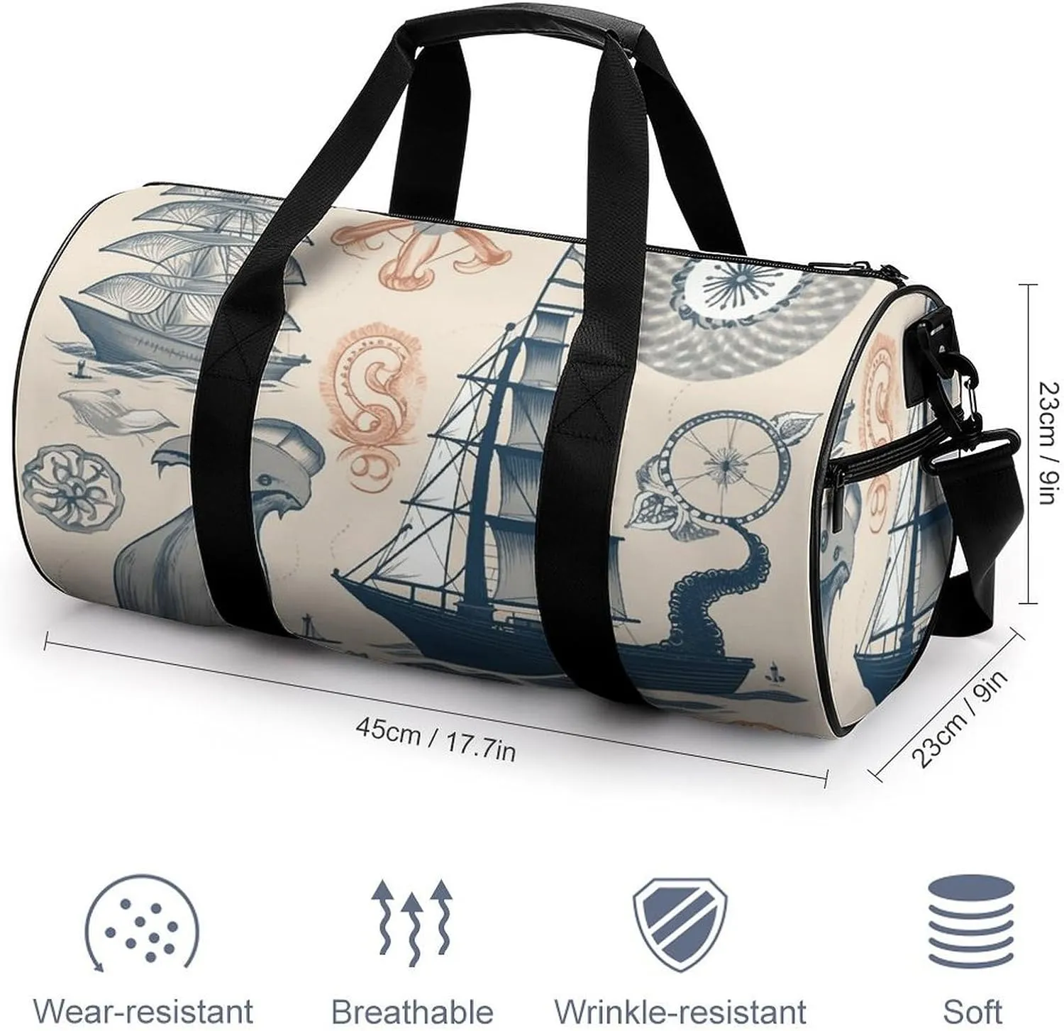 Duffel Bag for Men Women Gym Bag Lighthouse Sailboat Octopus Travel Duffel Bag Waterproof Overnight Bag for Sports Workout
