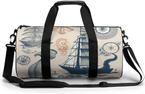 Duffel Bag for Men Women Gym Bag Lighthouse Sailboat Octopus Travel Duffel Bag Waterproof Overnight Bag for Sports Workout