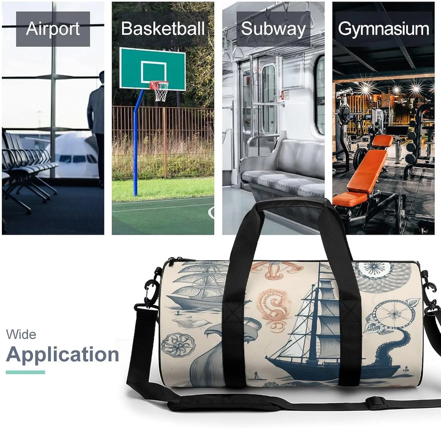 Duffel Bag for Men Women Gym Bag Lighthouse Sailboat Octopus Travel Duffel Bag Waterproof Overnight Bag for Sports Workout