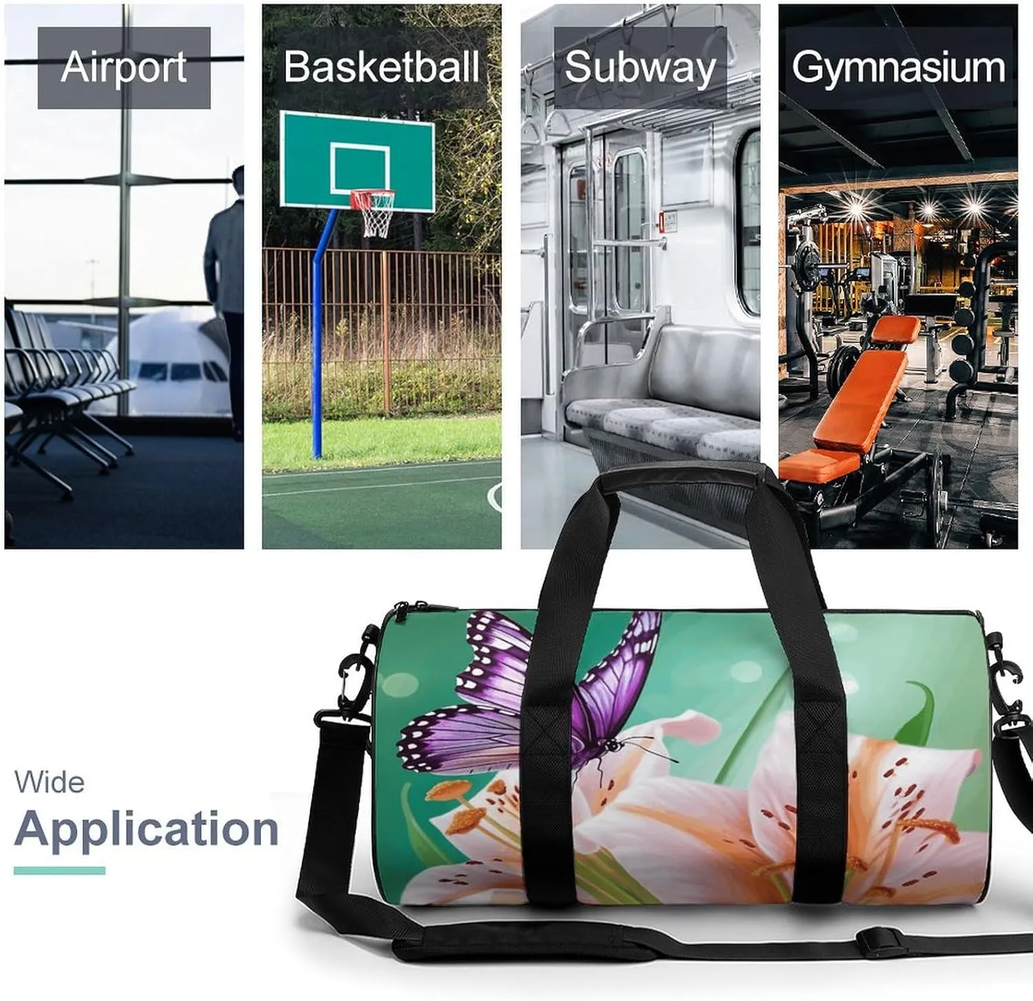 Duffel Bag for Men Women Gym Bag Lilies And Butterfly Travel Duffel Bag Waterproof Overnight Bag for Sports Workout