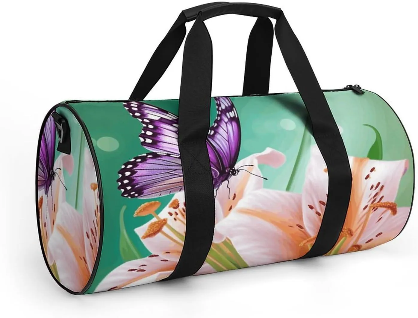 Duffel Bag for Men Women Gym Bag Lilies And Butterfly Travel Duffel Bag Waterproof Overnight Bag for Sports Workout