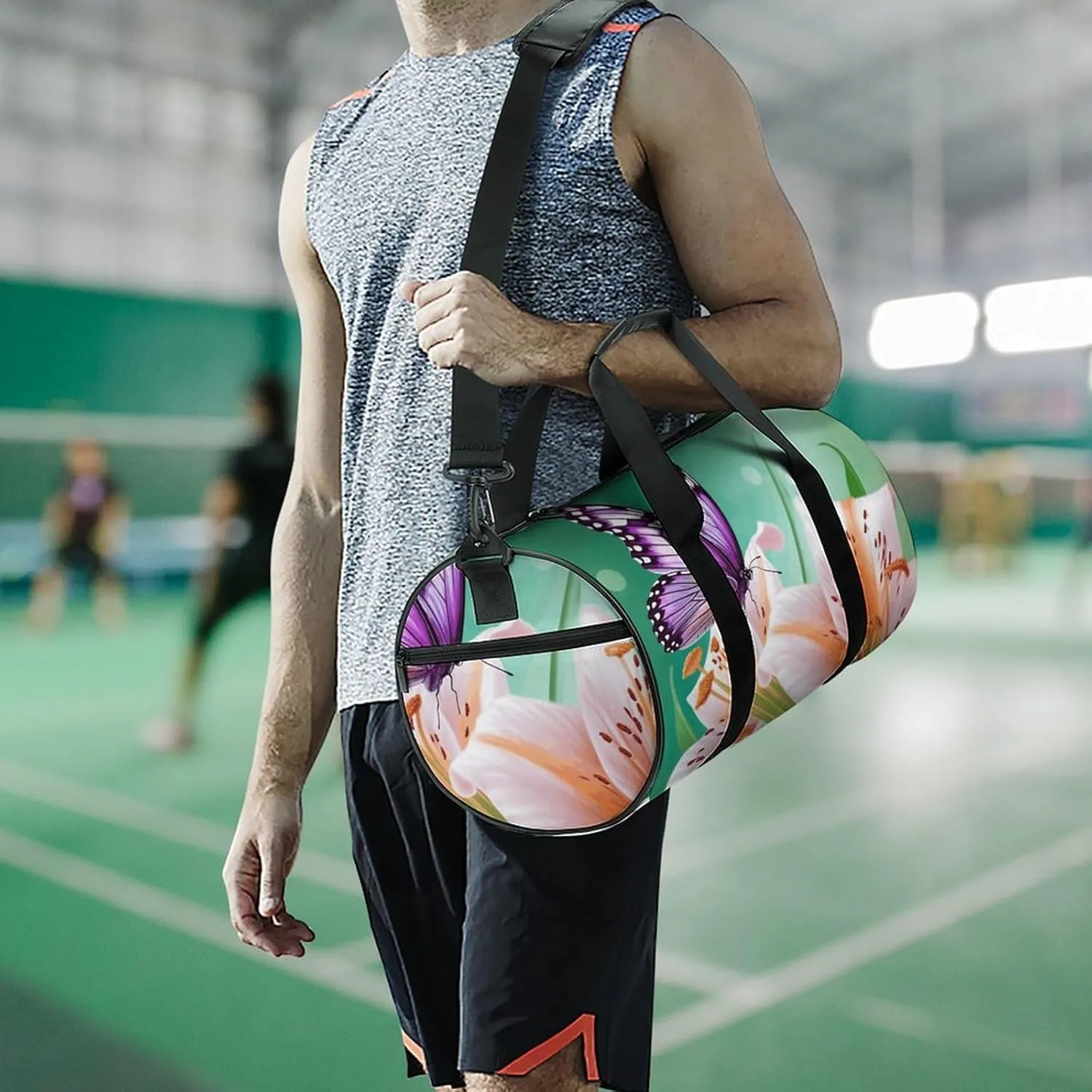 Duffel Bag for Men Women Gym Bag Lilies And Butterfly Travel Duffel Bag Waterproof Overnight Bag for Sports Workout