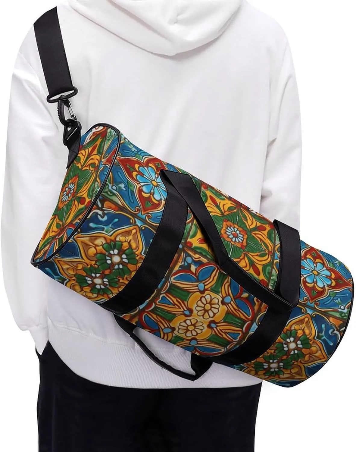 Duffel Bag for Men Women Gym Bag Mexican Ceramic Tile Travel Duffel Bag Waterproof Overnight Bag for Sports Workout