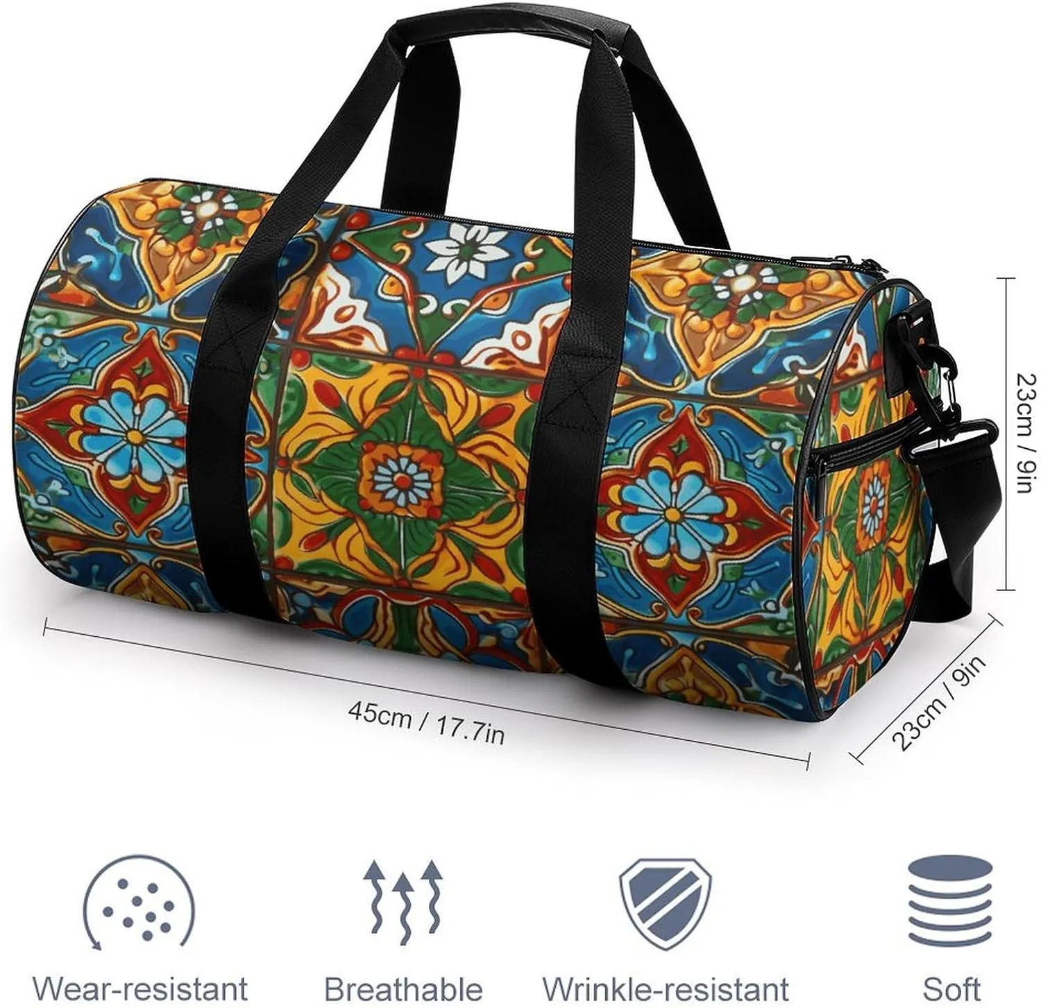 Duffel Bag for Men Women Gym Bag Mexican Ceramic Tile Travel Duffel Bag Waterproof Overnight Bag for Sports Workout