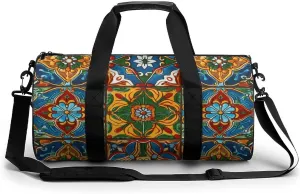 Duffel Bag for Men Women Gym Bag Mexican Ceramic Tile Travel Duffel Bag Waterproof Overnight Bag for Sports Workout