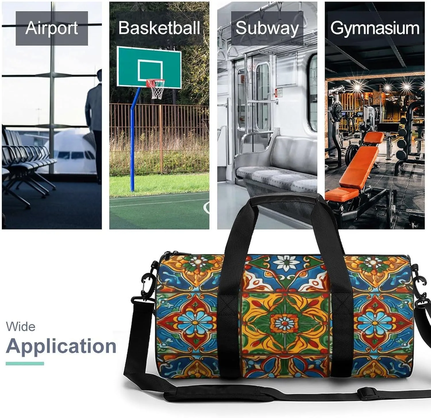 Duffel Bag for Men Women Gym Bag Mexican Ceramic Tile Travel Duffel Bag Waterproof Overnight Bag for Sports Workout