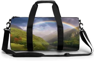 Duffel Bag for Men Women Gym Bag Mountain Valley with Rainbow Travel Duffel Bag Waterproof Overnight Bag for Sports Workout